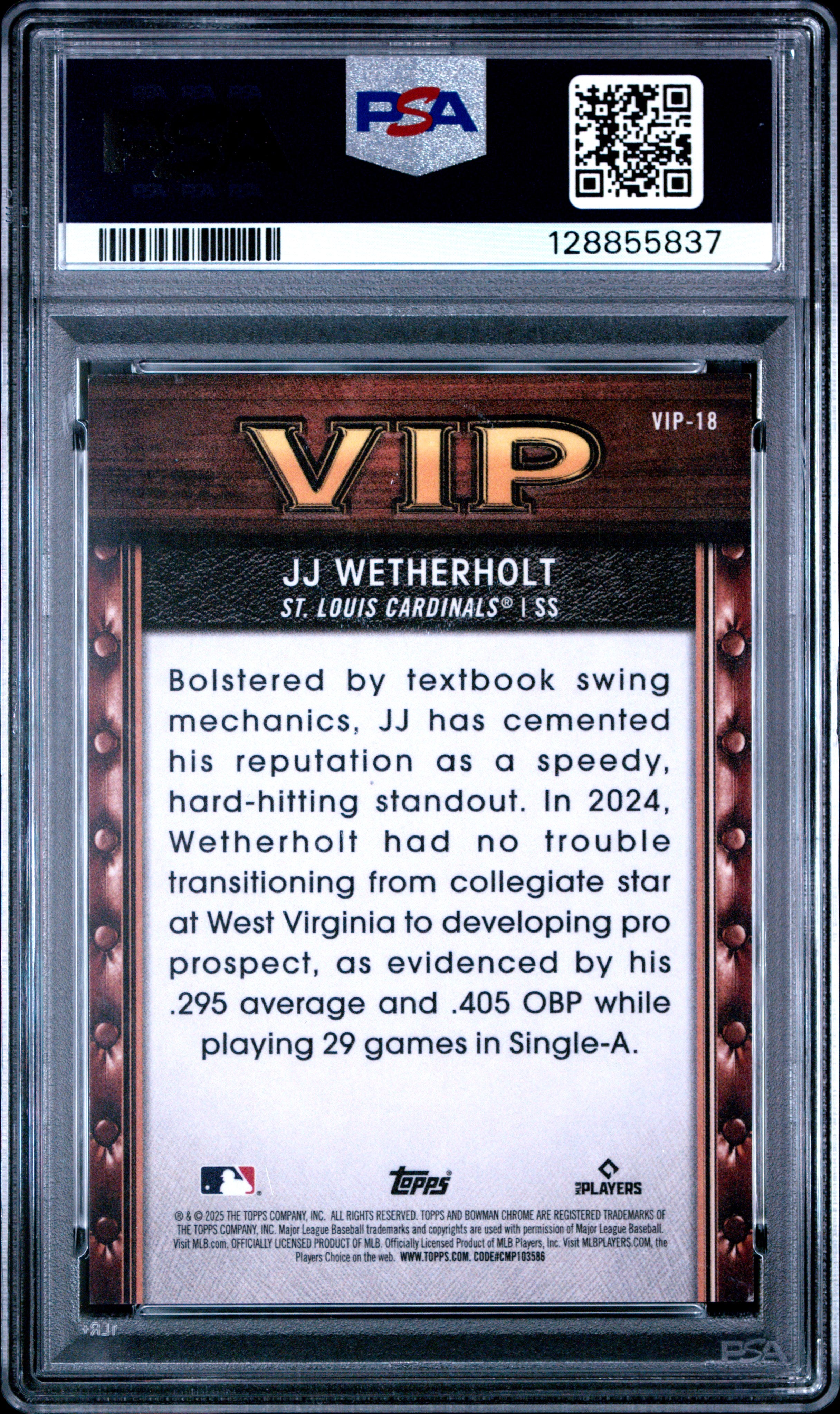2025 Bowman ROOKIE VIP JJ Wetherholt Navy Refractor RC 055/175 PSA 8