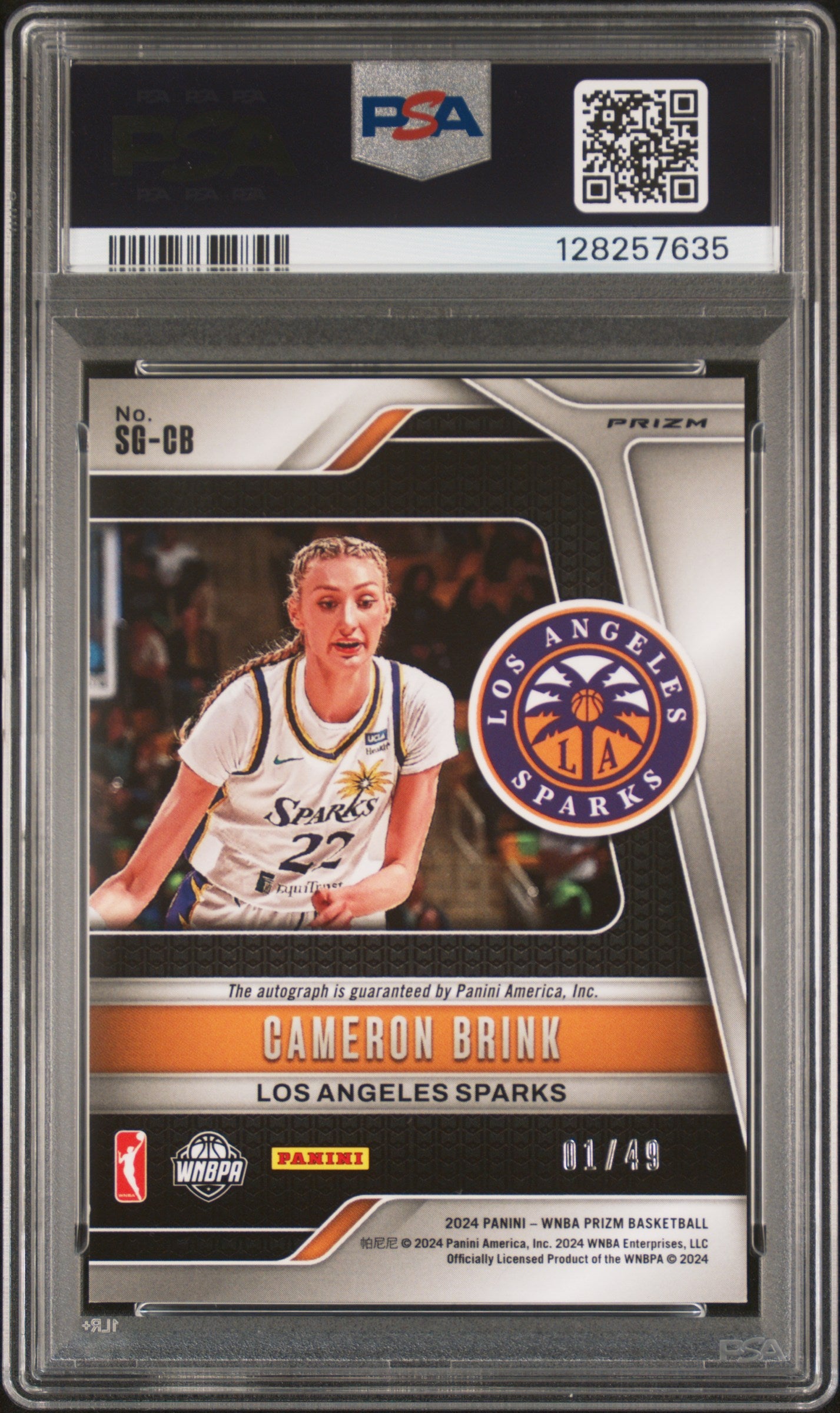 2024 Panini Prizm WNBA Signatures Cameron Brink #SGCB Purple PSA 9