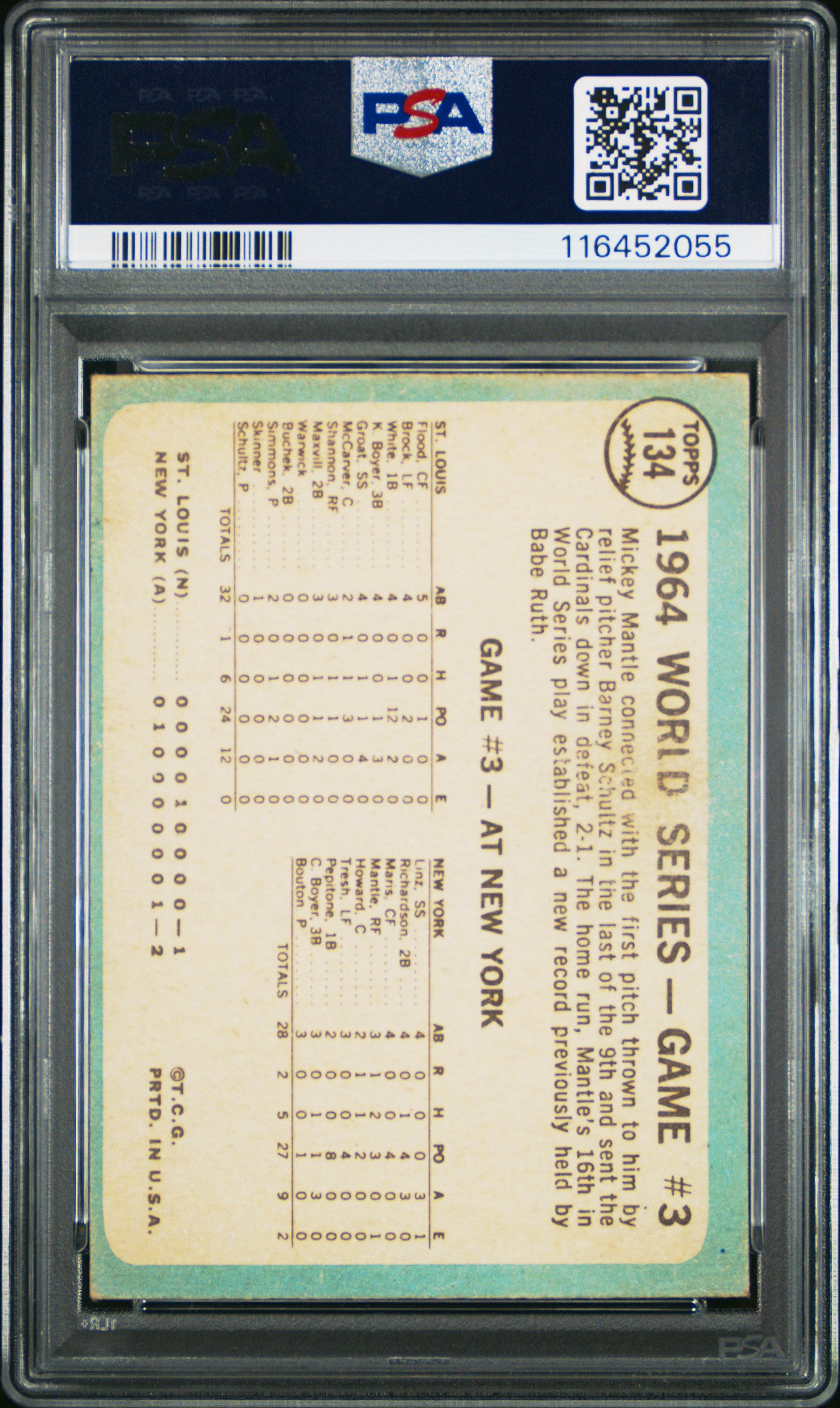 1965 Topps World Series Game 3 #134 Mantle's Clutch HR PSA 5