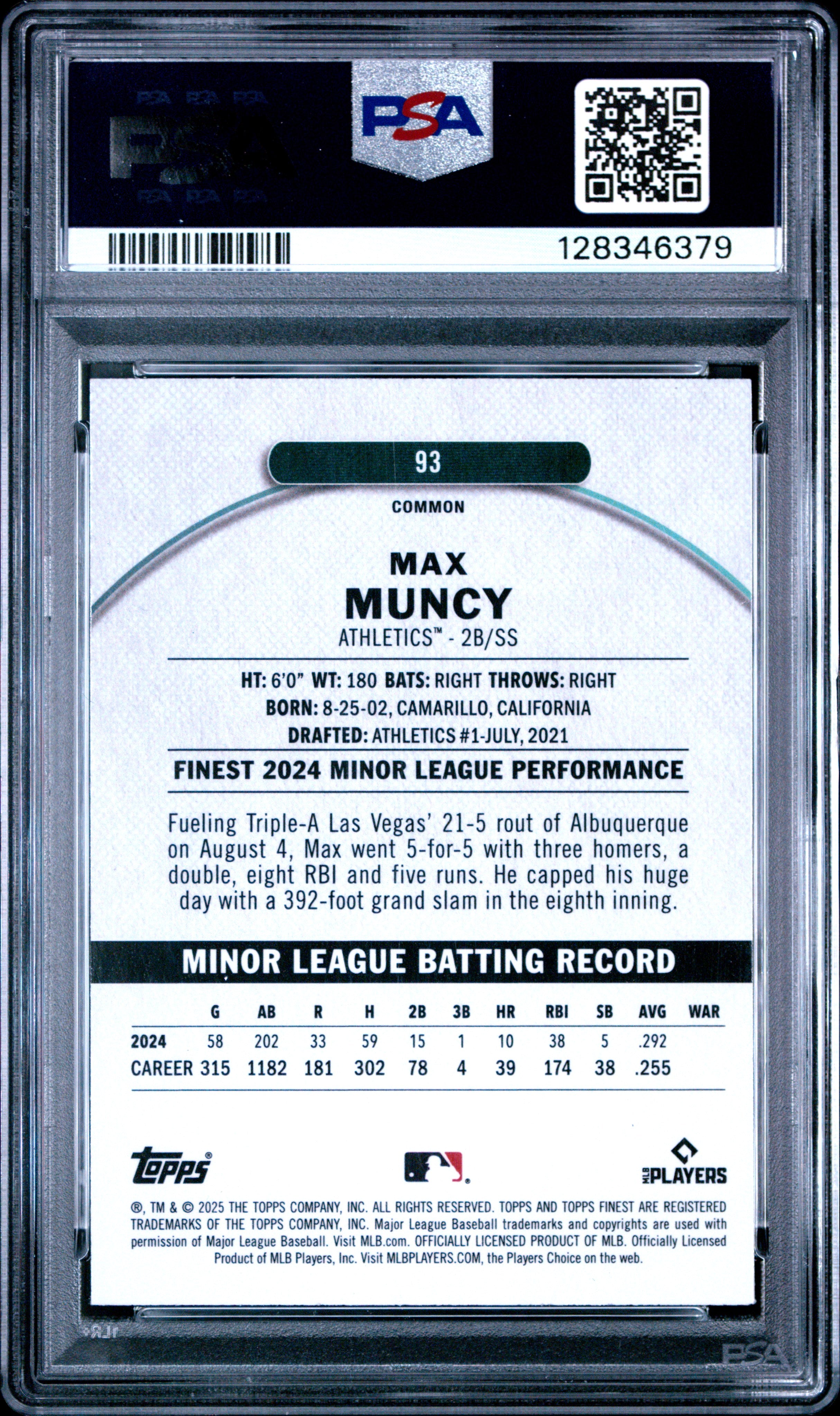 2025 Topps Finest Max Muncy #93 Magenta Refractor 088/350 PSA 10