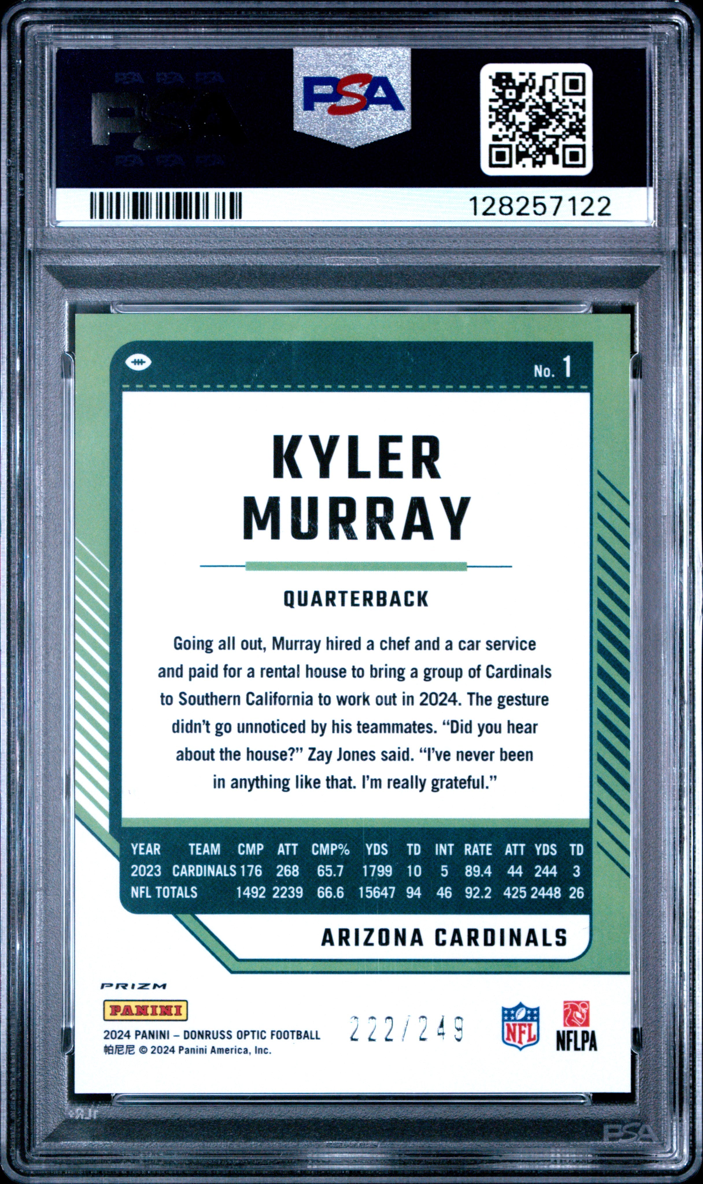 2024 Panini Donruss Optic Kyler Murray #1 Orange PSA 10