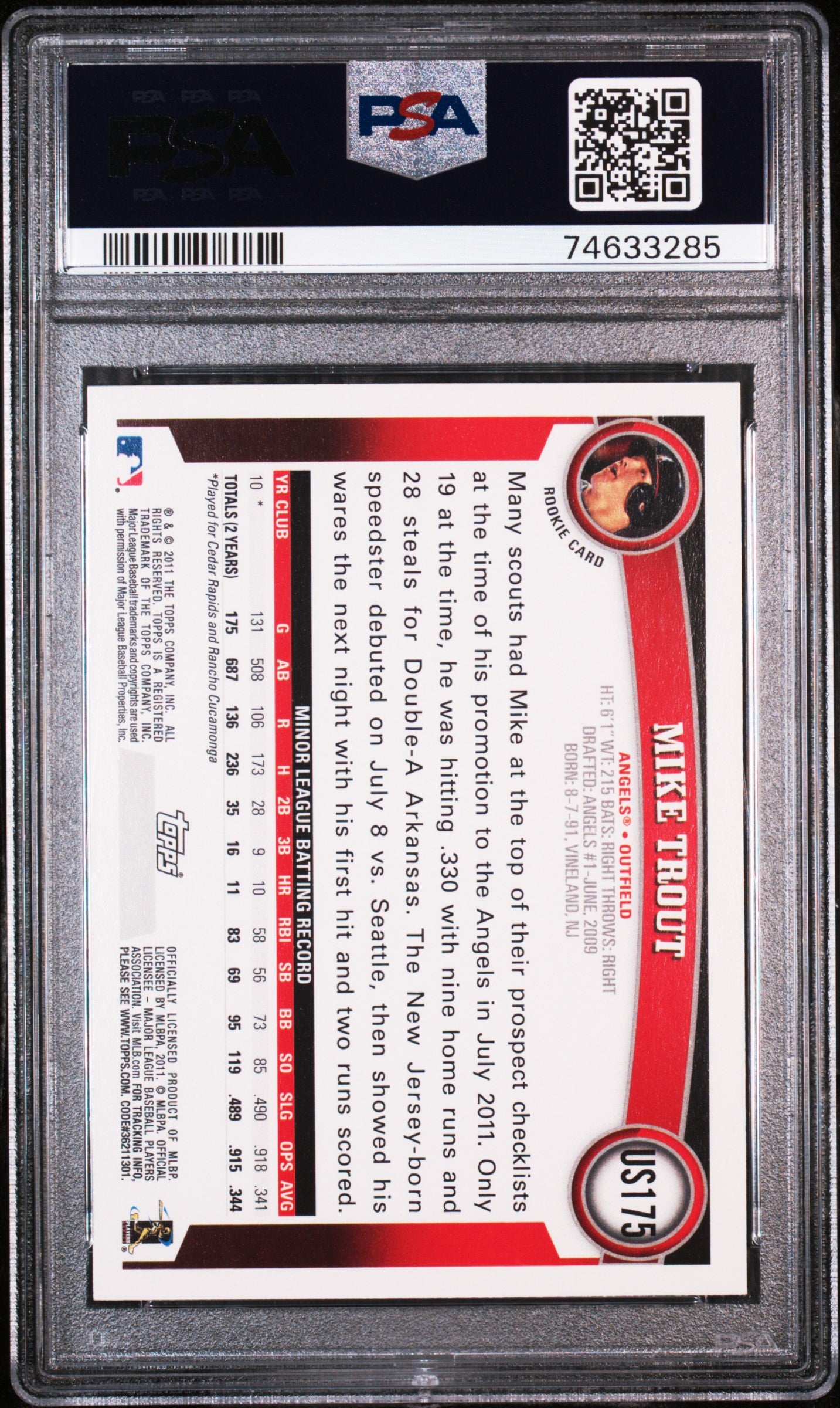 2011 Topps Update Mike Trout #US175 PSA 8