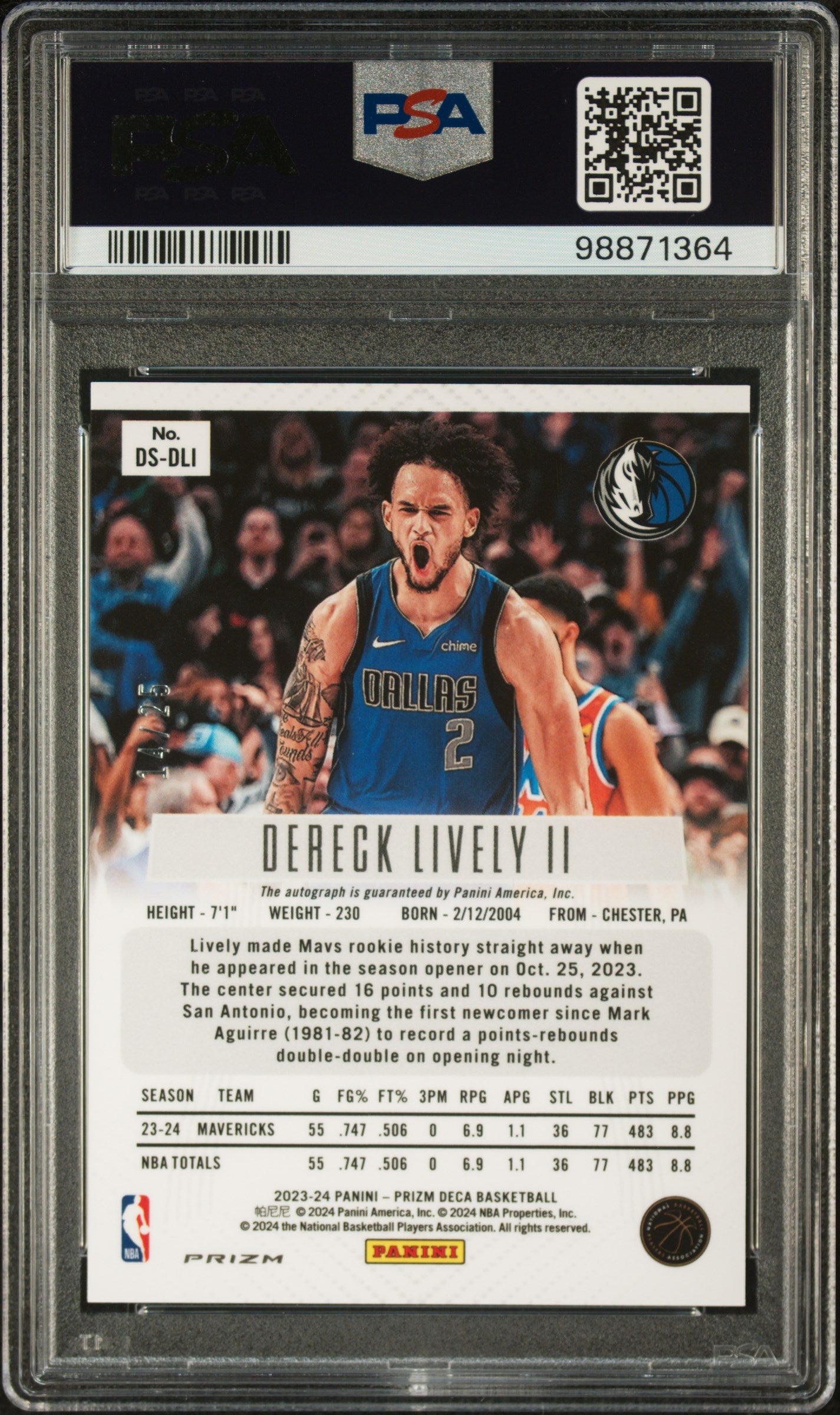 2023 Panini Prizm Deca Signatures ROOKIE Dereck Lively II  Mojo /25 PSA 9 RC
