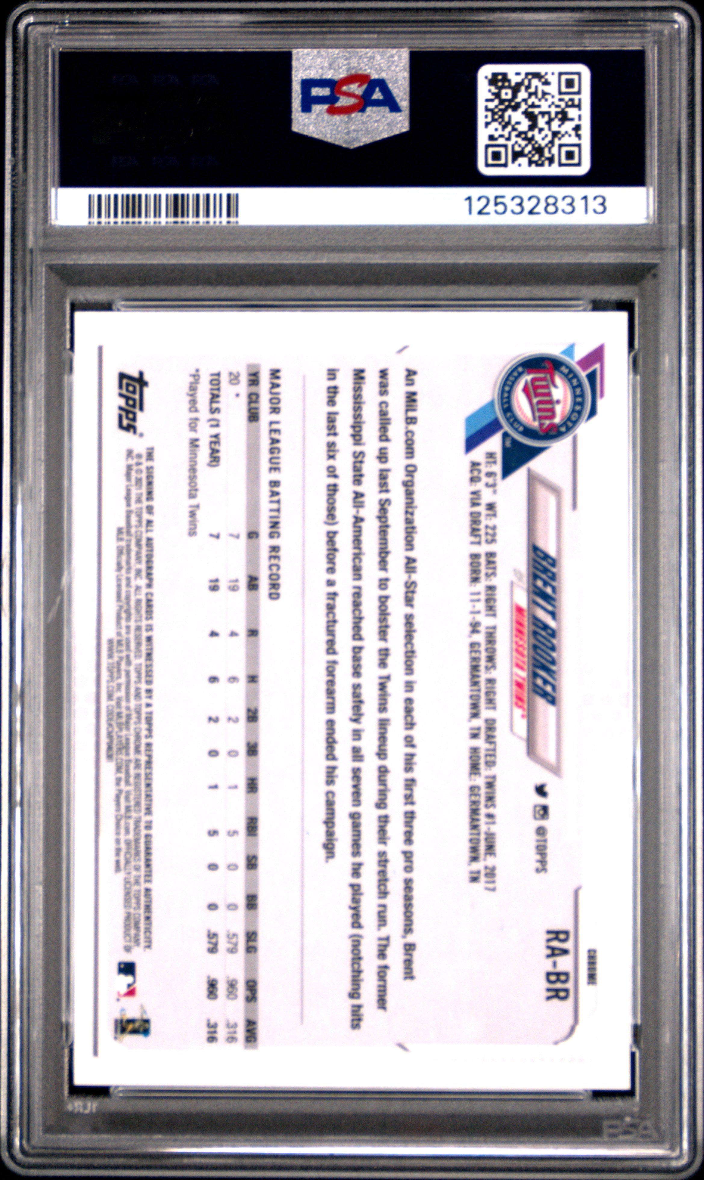 2021 Topps Chrome Brent Rooker Rookie RC Auto PSA 9