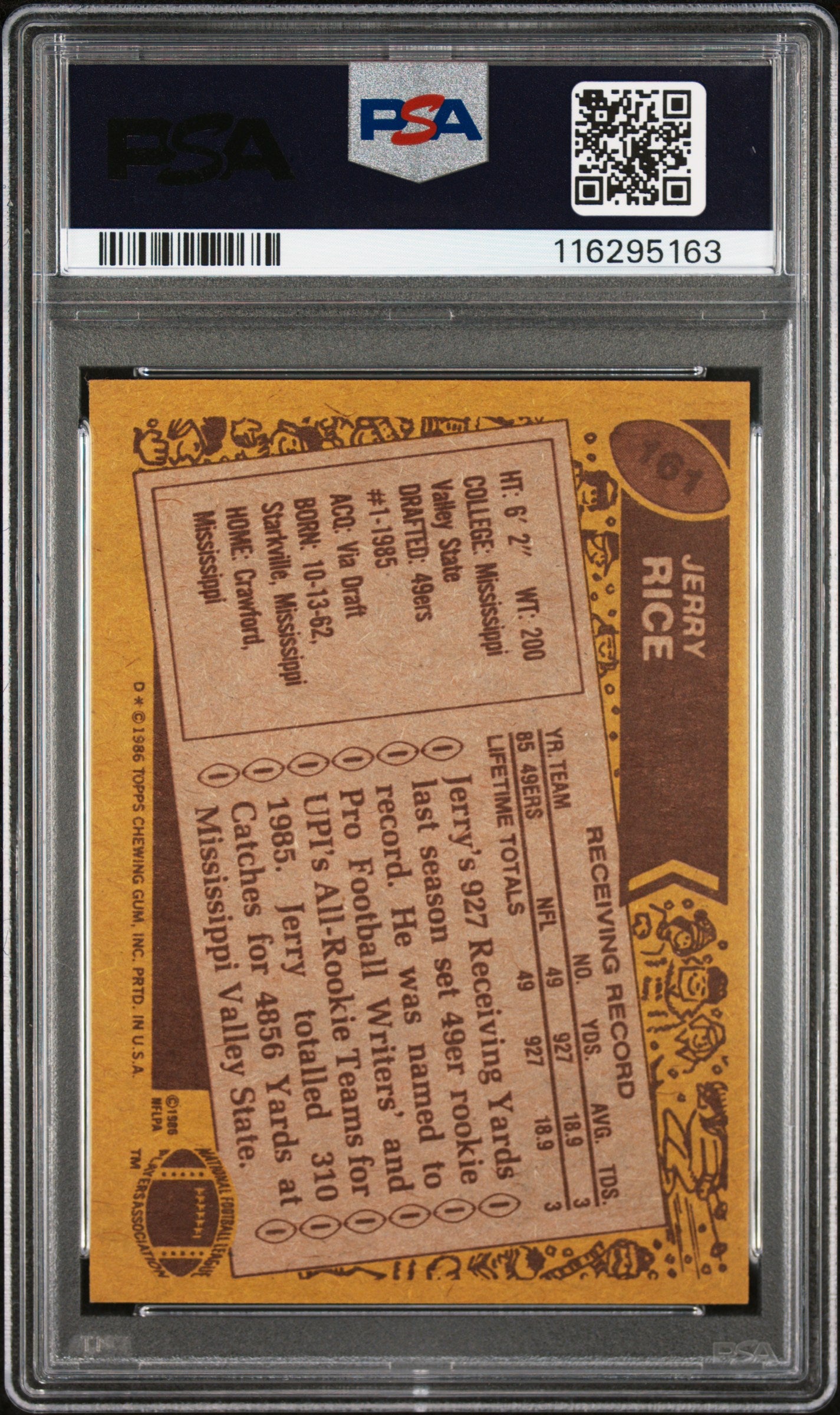 1986 Topps Jerry Rice #161 PSA 7