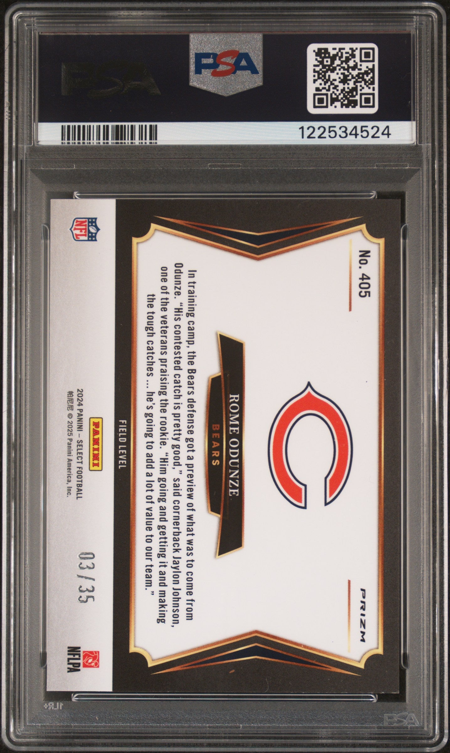 2024 Panini Select Rome Odunze #405 White Prizm PSA 9