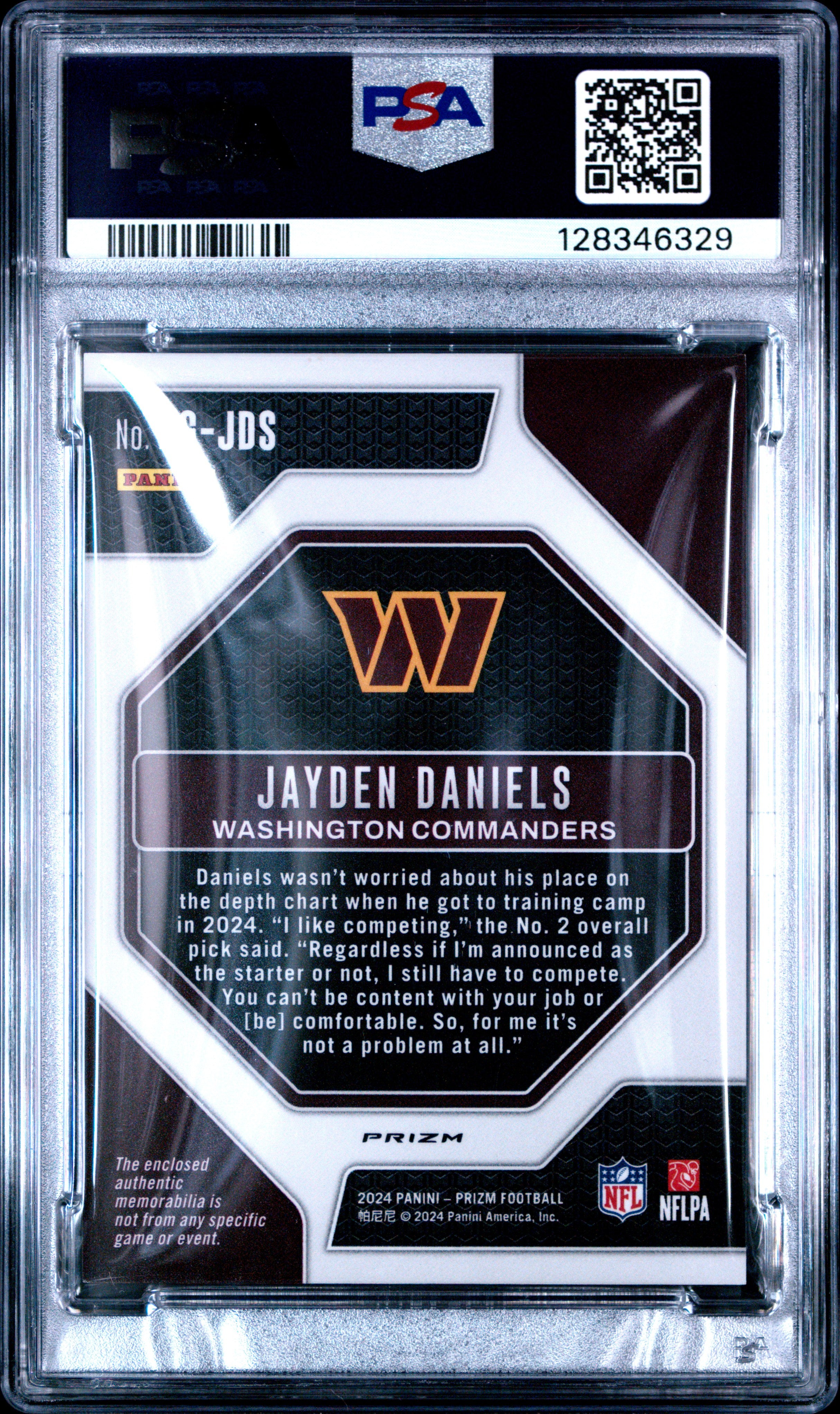 2024 Panini Prizm Rookie Gear Jayden Daniels Patch Purple Pulsar PSA 9 RC