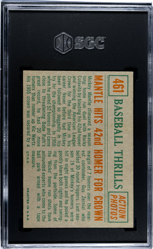 1959 Topps Mantle Hits 42nd HR #461 Baseball Thrills SGC 4.5