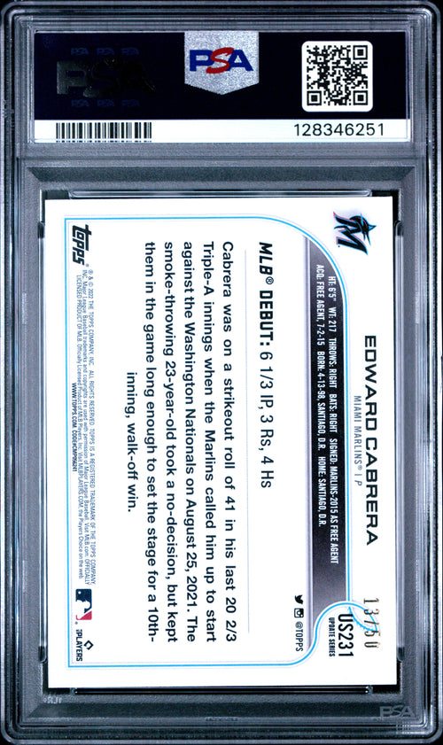2022 Topps Update Edward Cabrera #US231 Mother's Day Hot Pink PSA 10