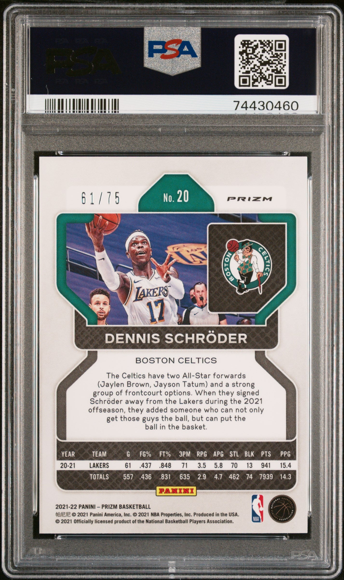 2021 Panini Prizm Dennis Schroder #20 NBA 75th Diamond PSA 8