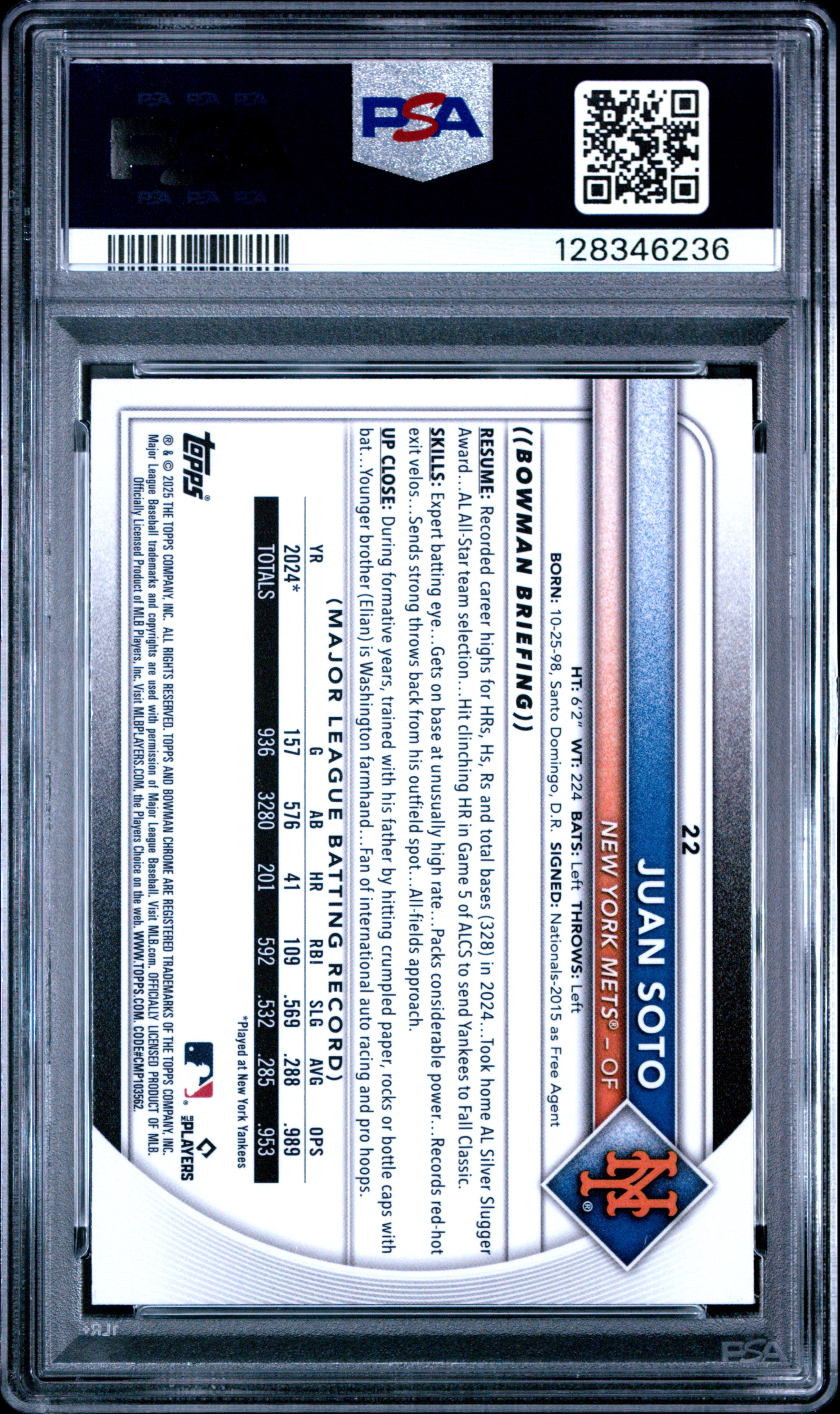 2025 Bowman Mega Box Chrome Juan Soto #22 Navy Refractor /175 PSA 9