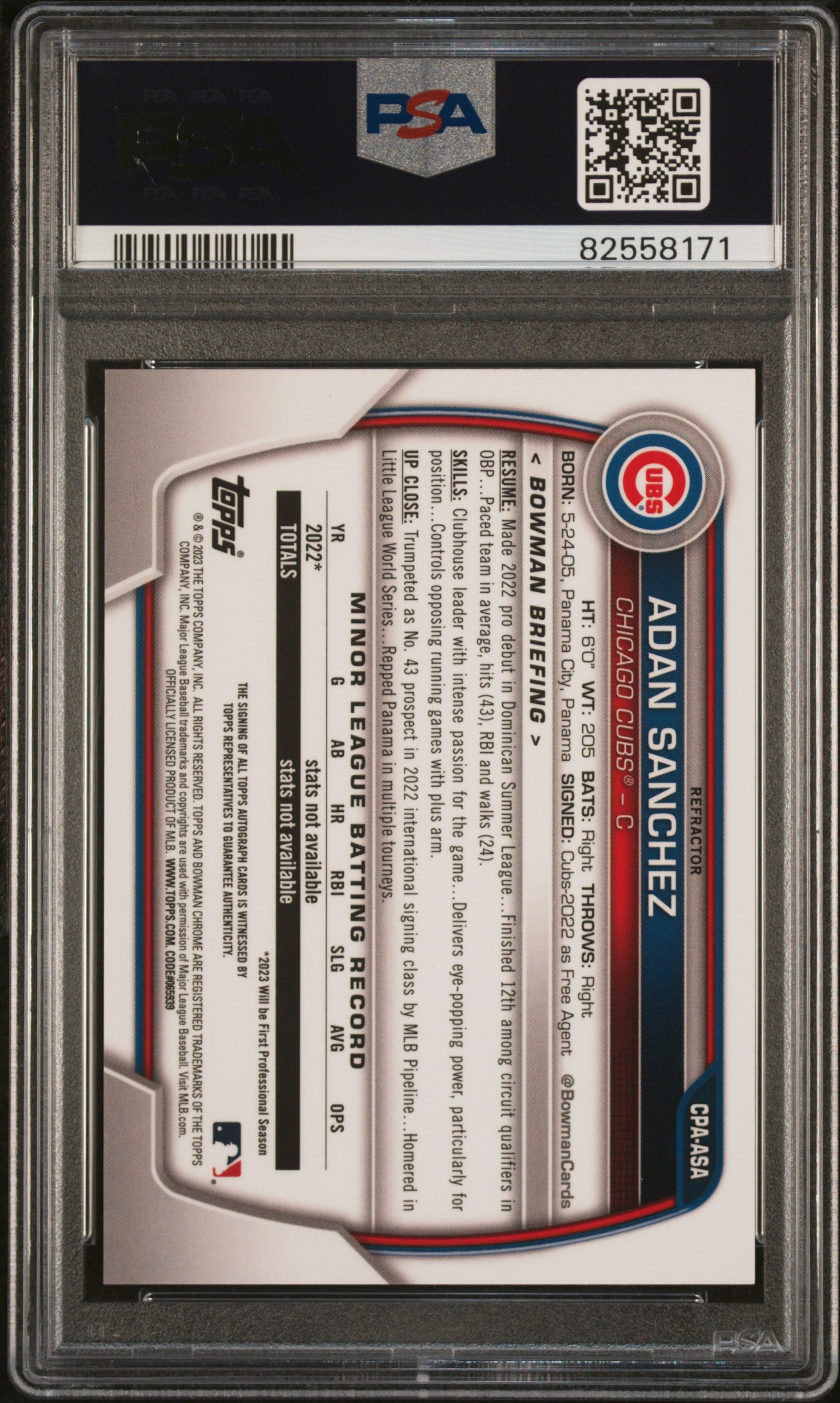 2023 Bowman Chrome Prospect 1st Auto Adan Sanchez Refractor /499 PSA 10 RC