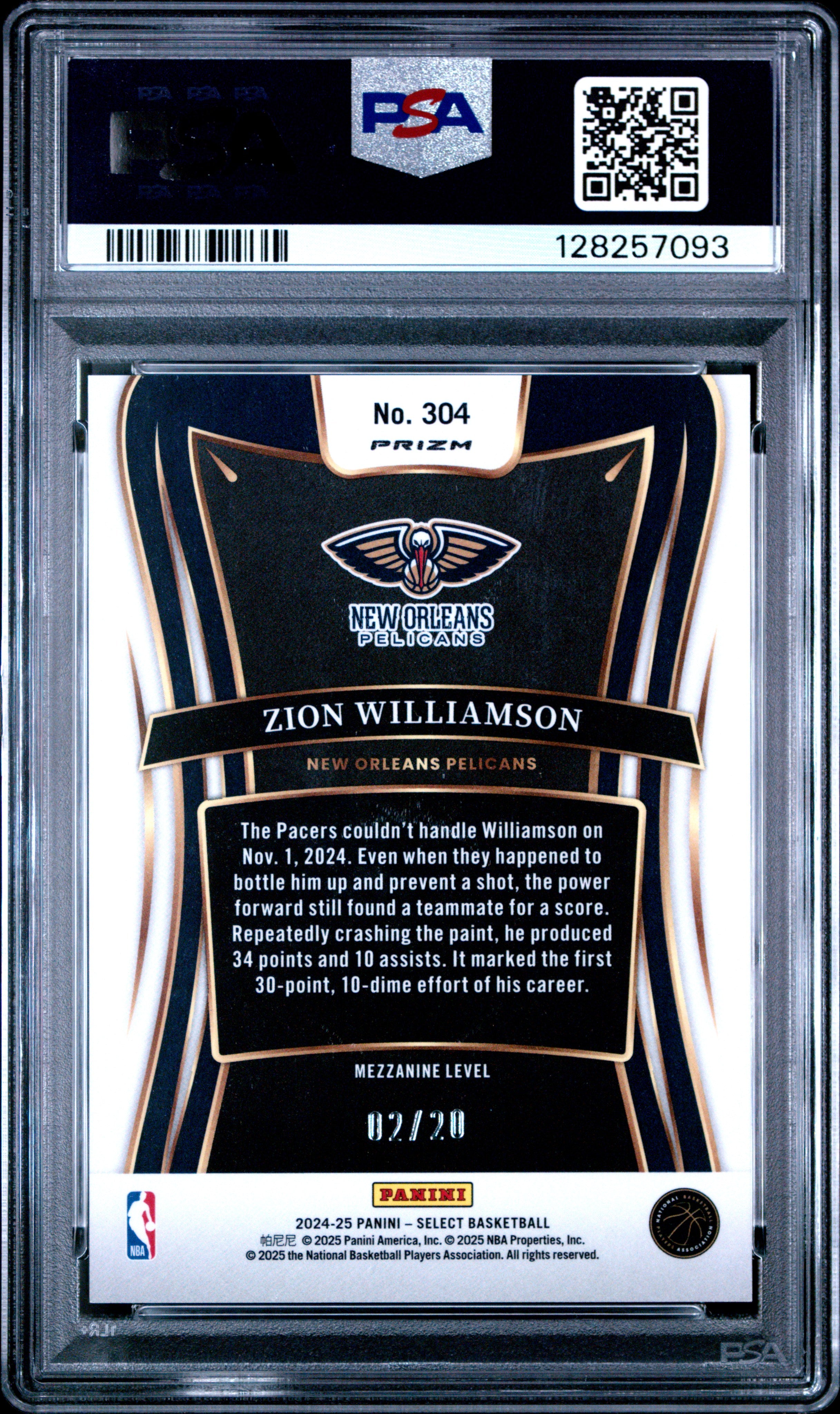 2024 Panini Select Zion Williamson #304 Red Mojo PSA 10