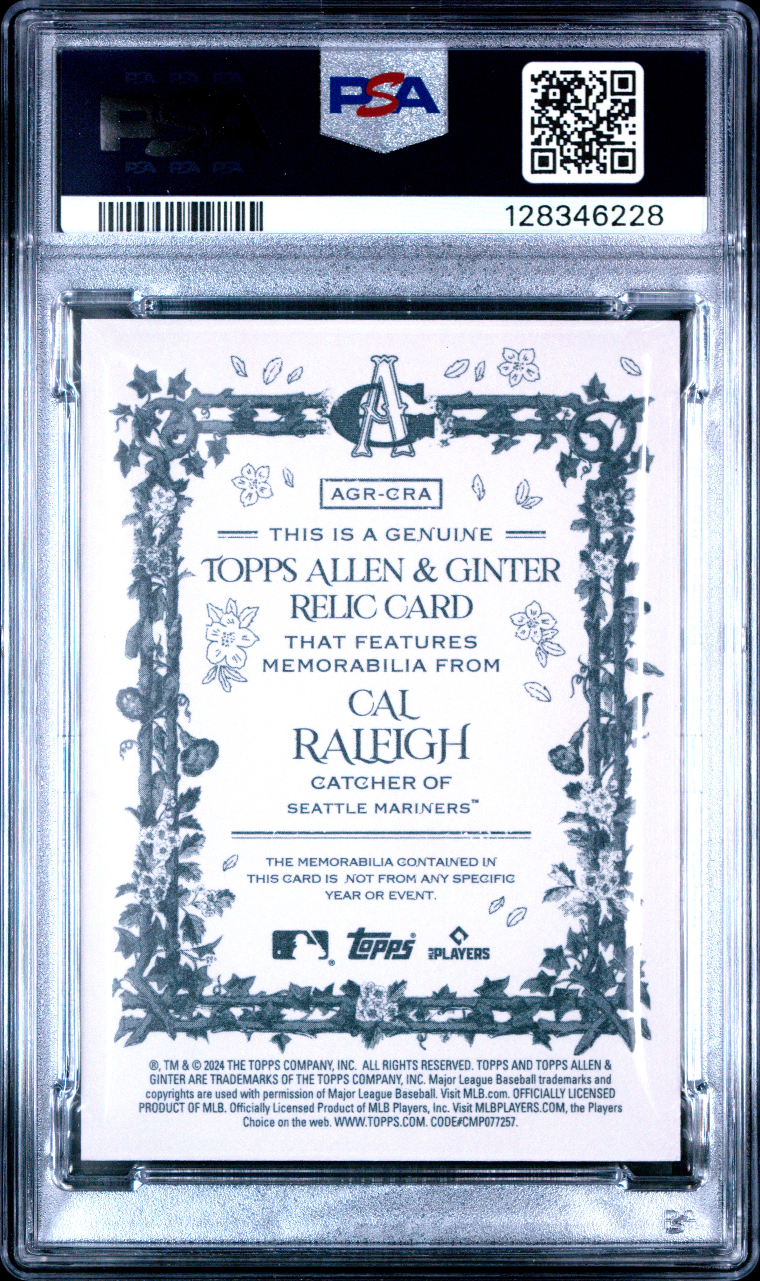 2024 Topps Allen & Ginter Allen & Ginter Relics B Cal Raleigh #AGRCRA PSA 10