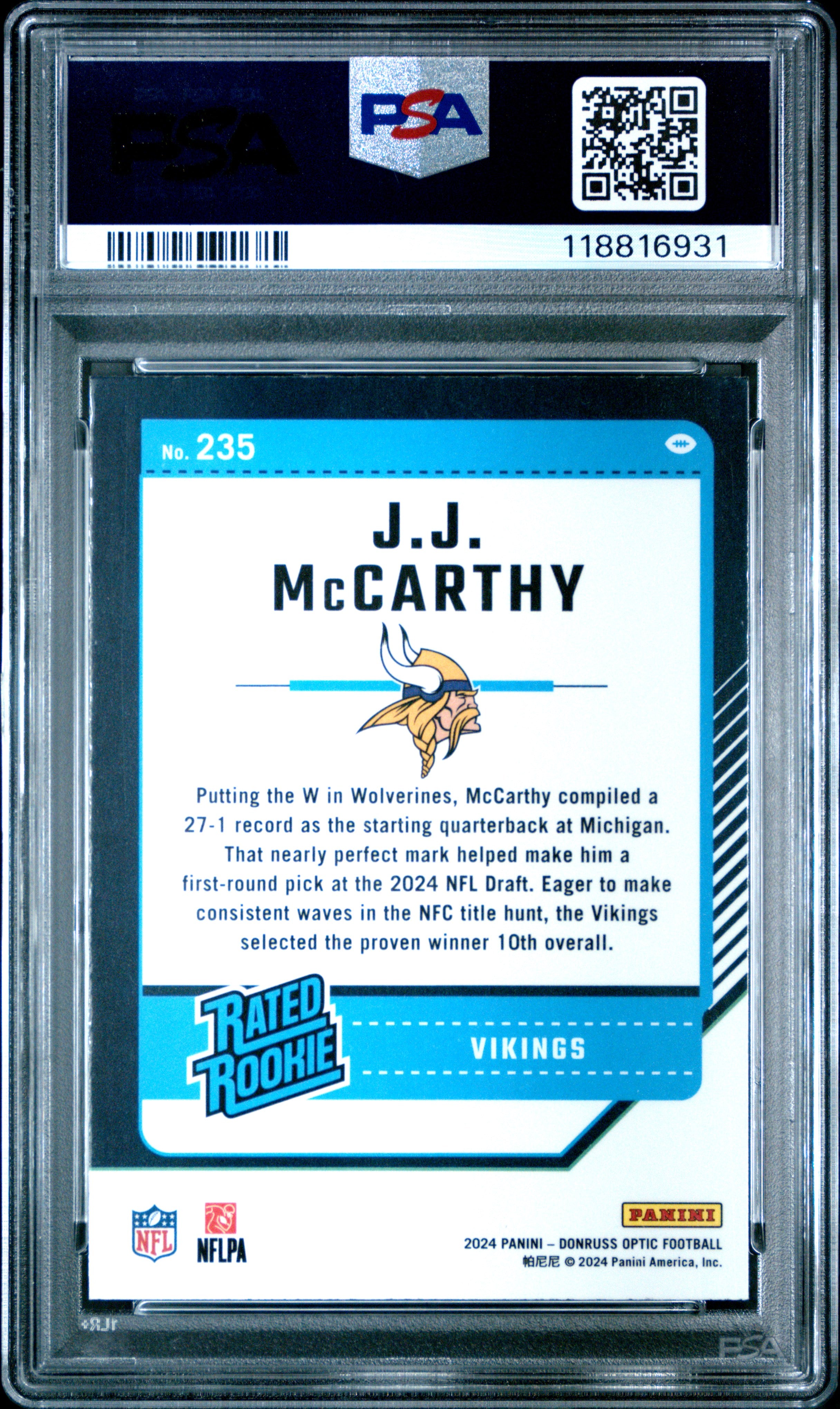 2024 DONRUSS OPTIC JJ MCCARTHY BASE #235