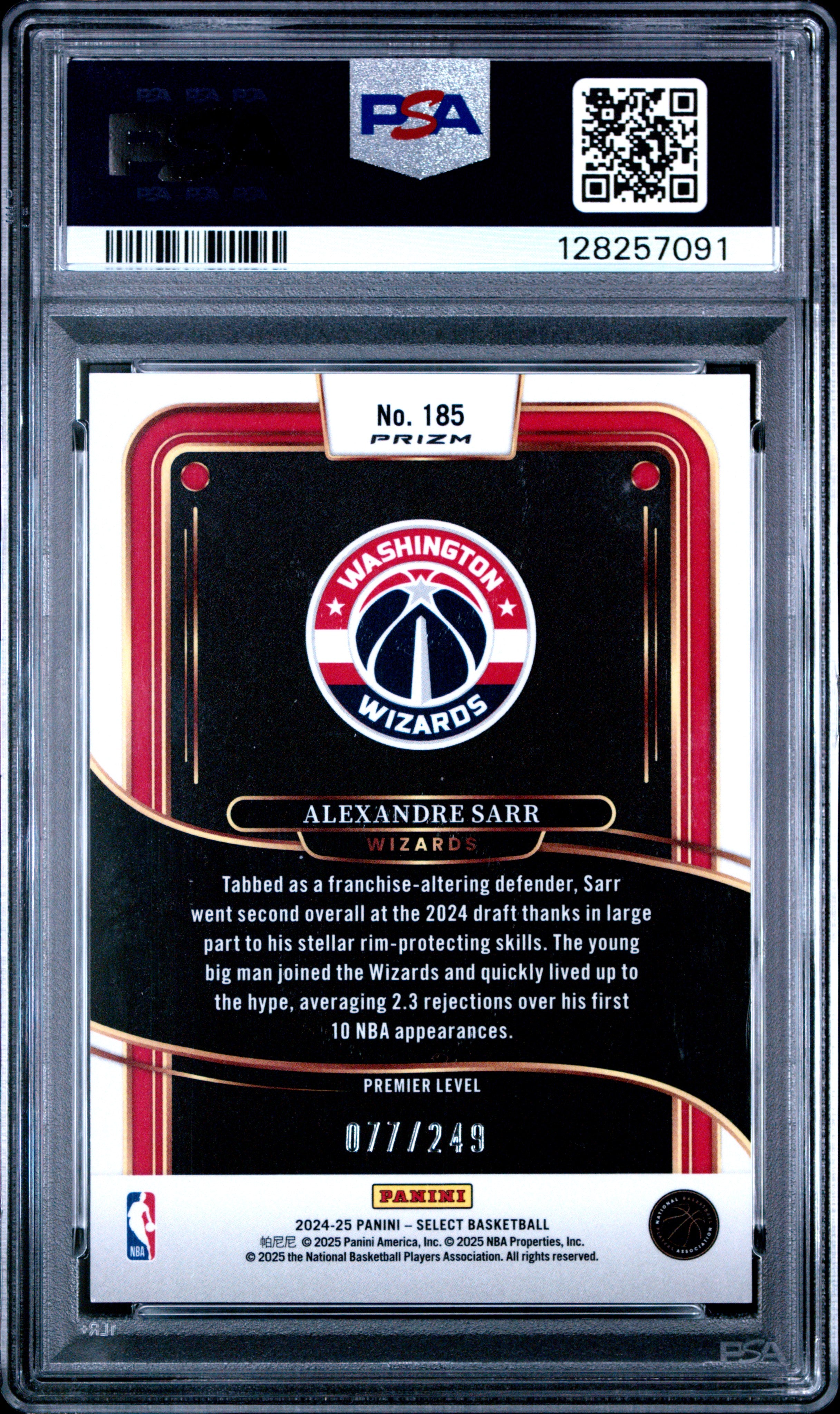 2024 Panini Select Alexandre Sarr #185 Red Scope PSA 9