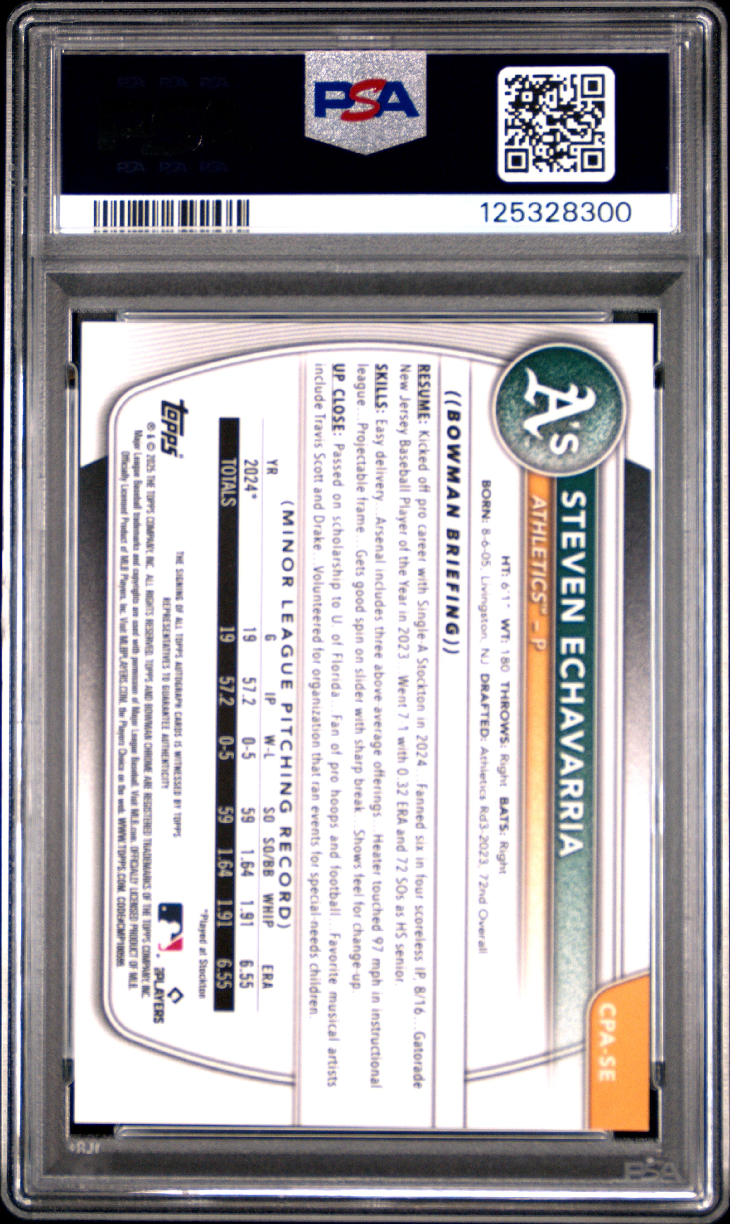 2025 Bowman Steven Echavarria 1st Chrome Prospect Green Shimmer Auto /99 PSA 10