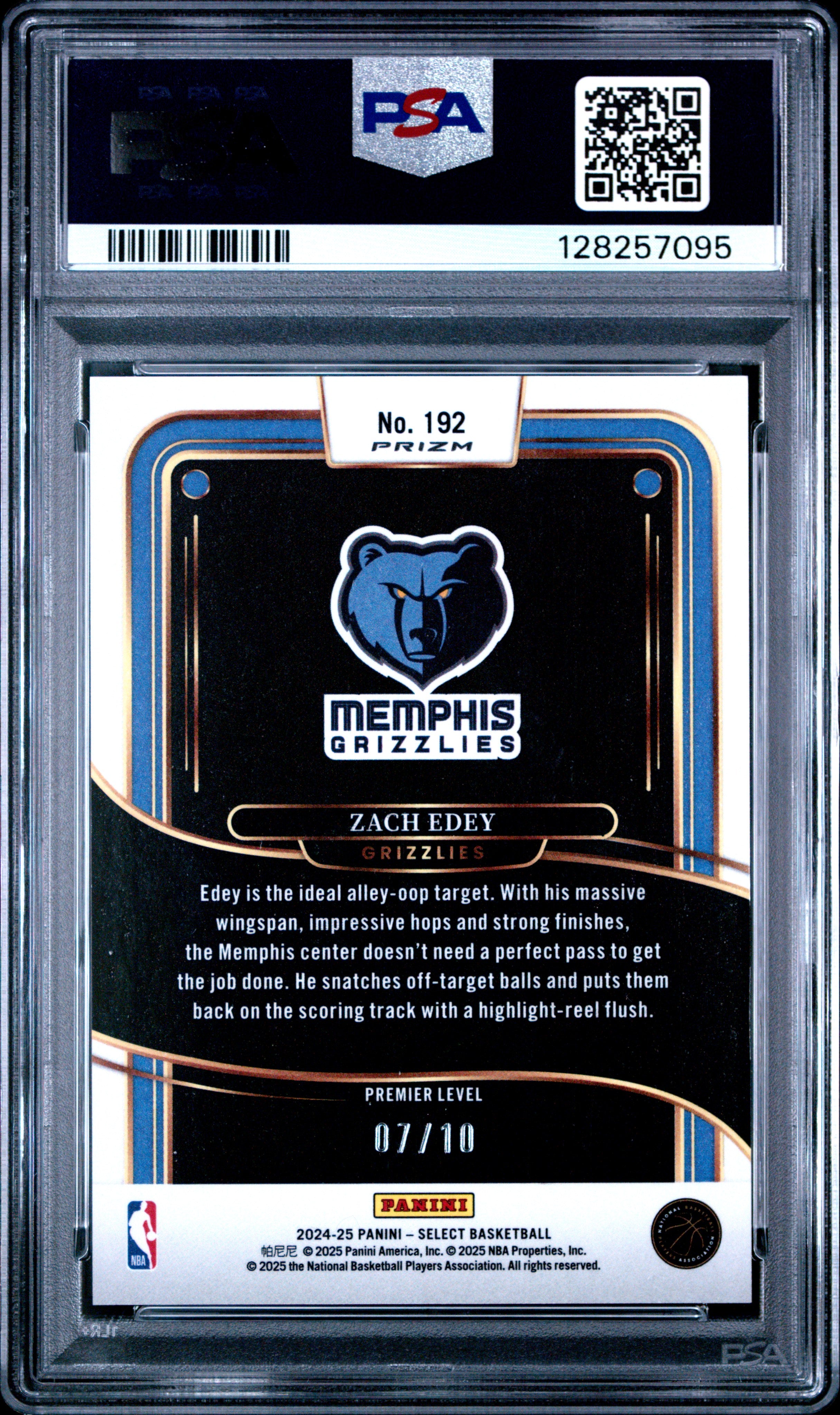 2024 Panini Select Zach Edey #192 Gold Wave PSA 10