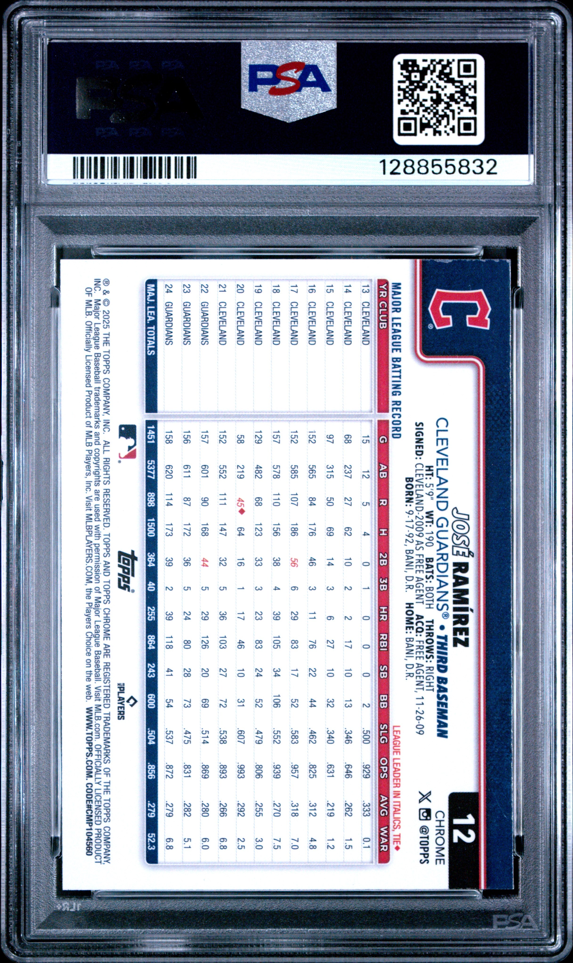 2025 Topps Chrome Jose Ramirez #12 Variation PSA 8