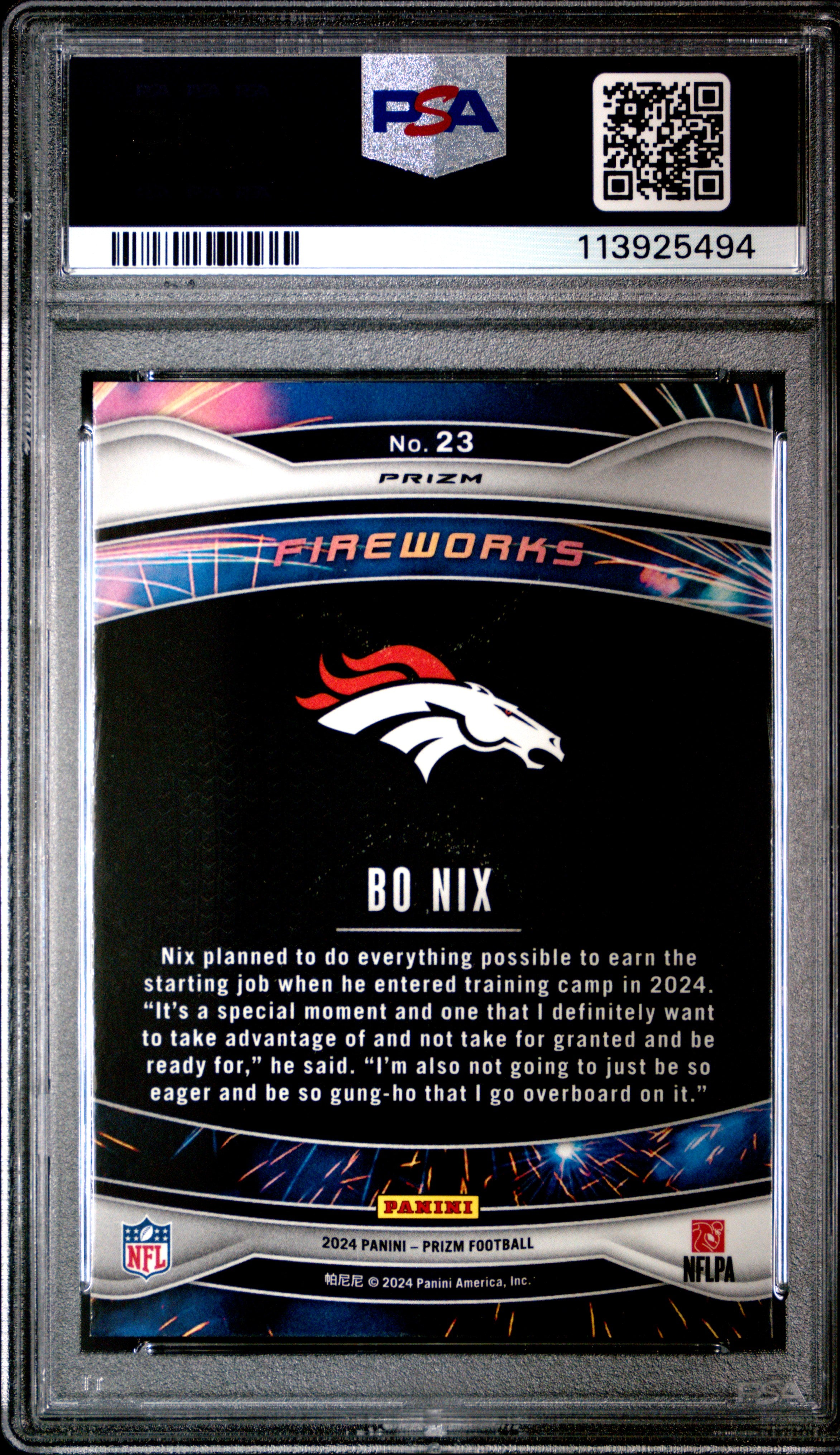 2024 Panini Prizm Fireworks Bo Nix #23 Green Ice PSA 10