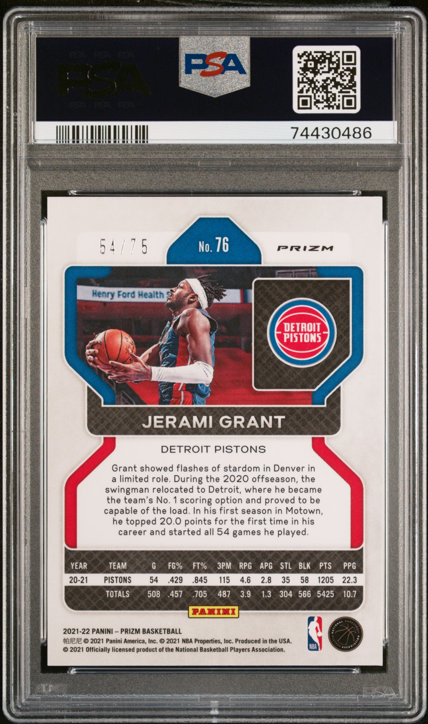 2021 Panini Prizm Jerami Grant #76 NBA 75th Diamond PSA 8