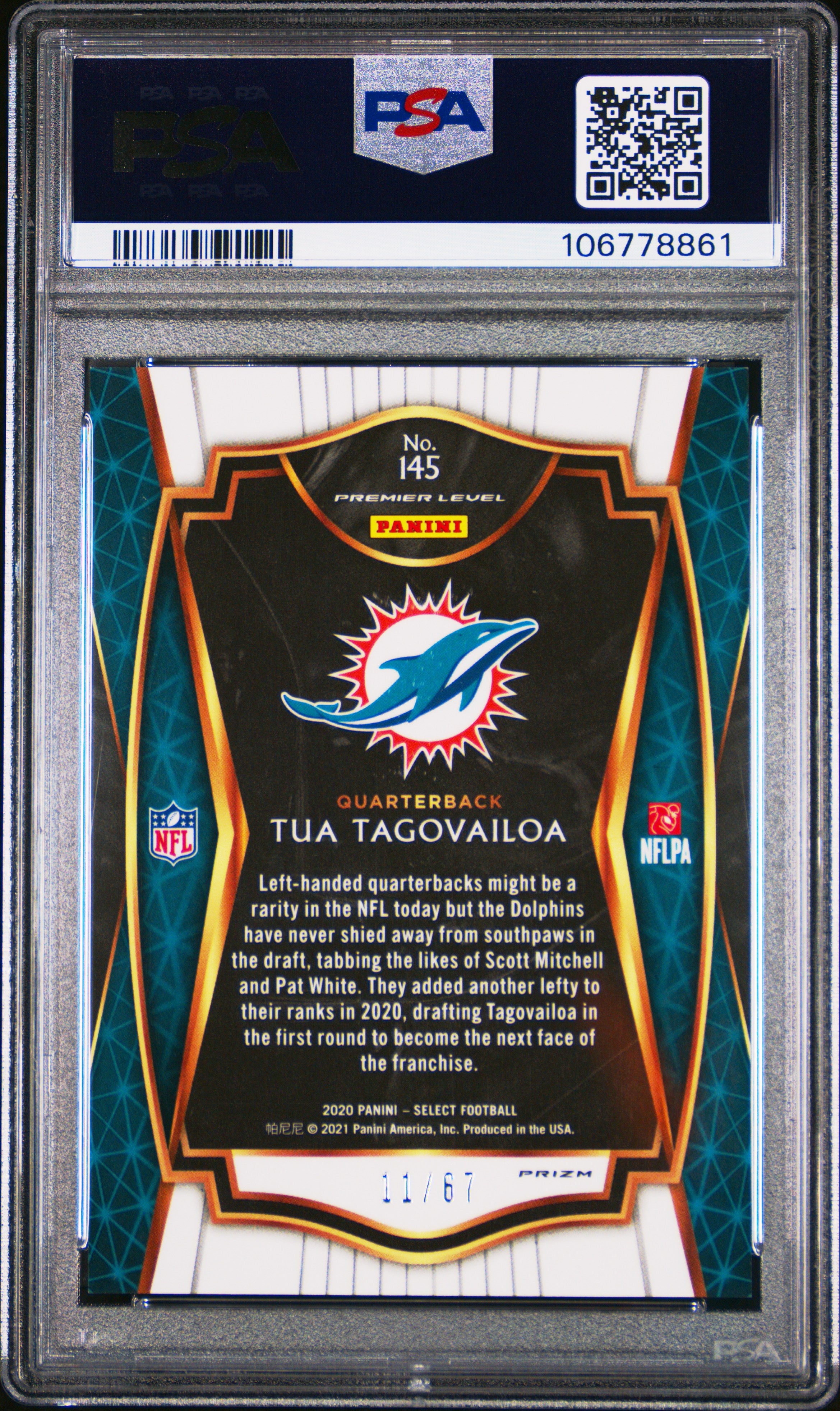 2020 Panini Select Tua Tagovailoa #145 Dragon Scale Prizm PSA 10