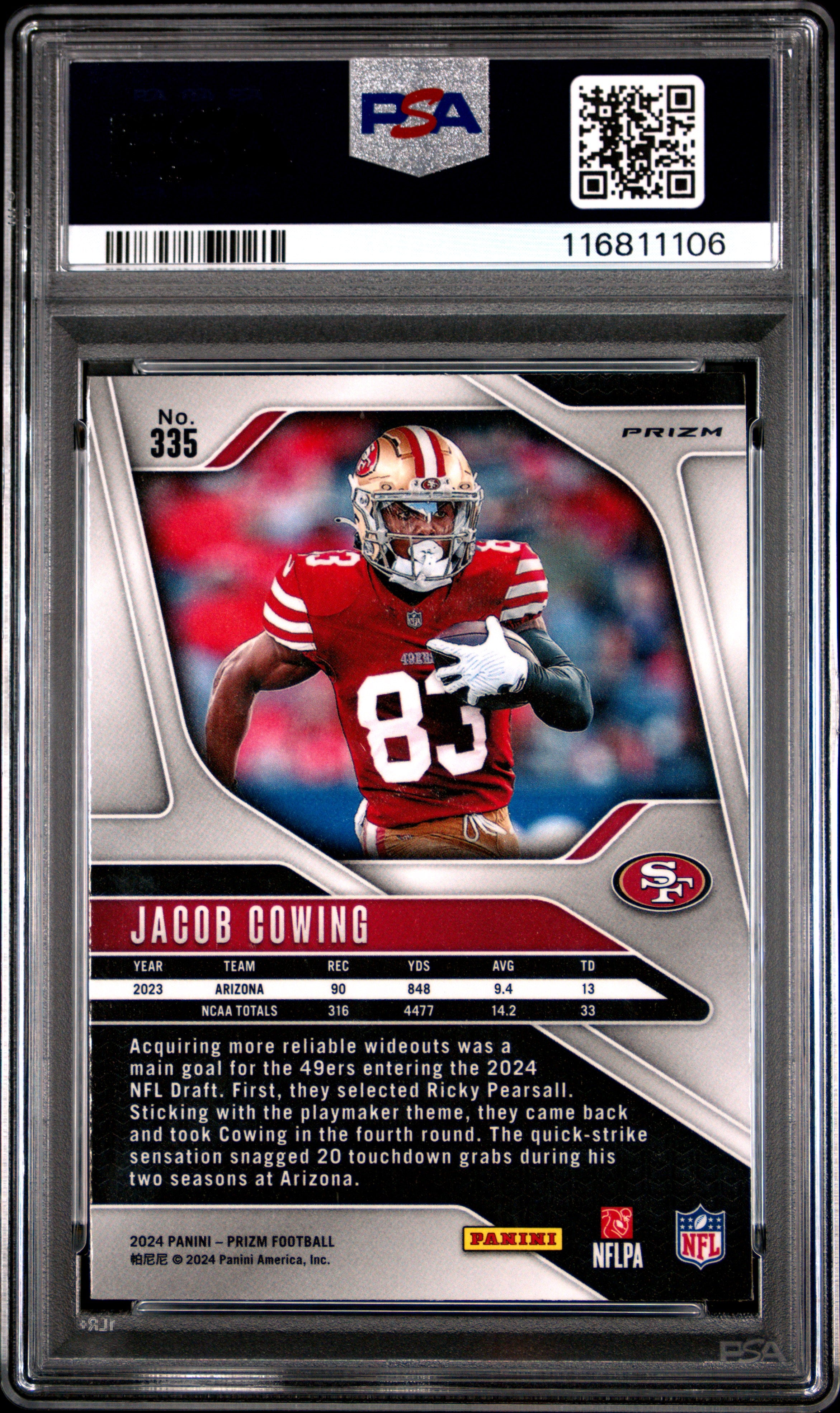 2024 PRIZM JACOB COWING WHITE SPARKLE RC PSA 9