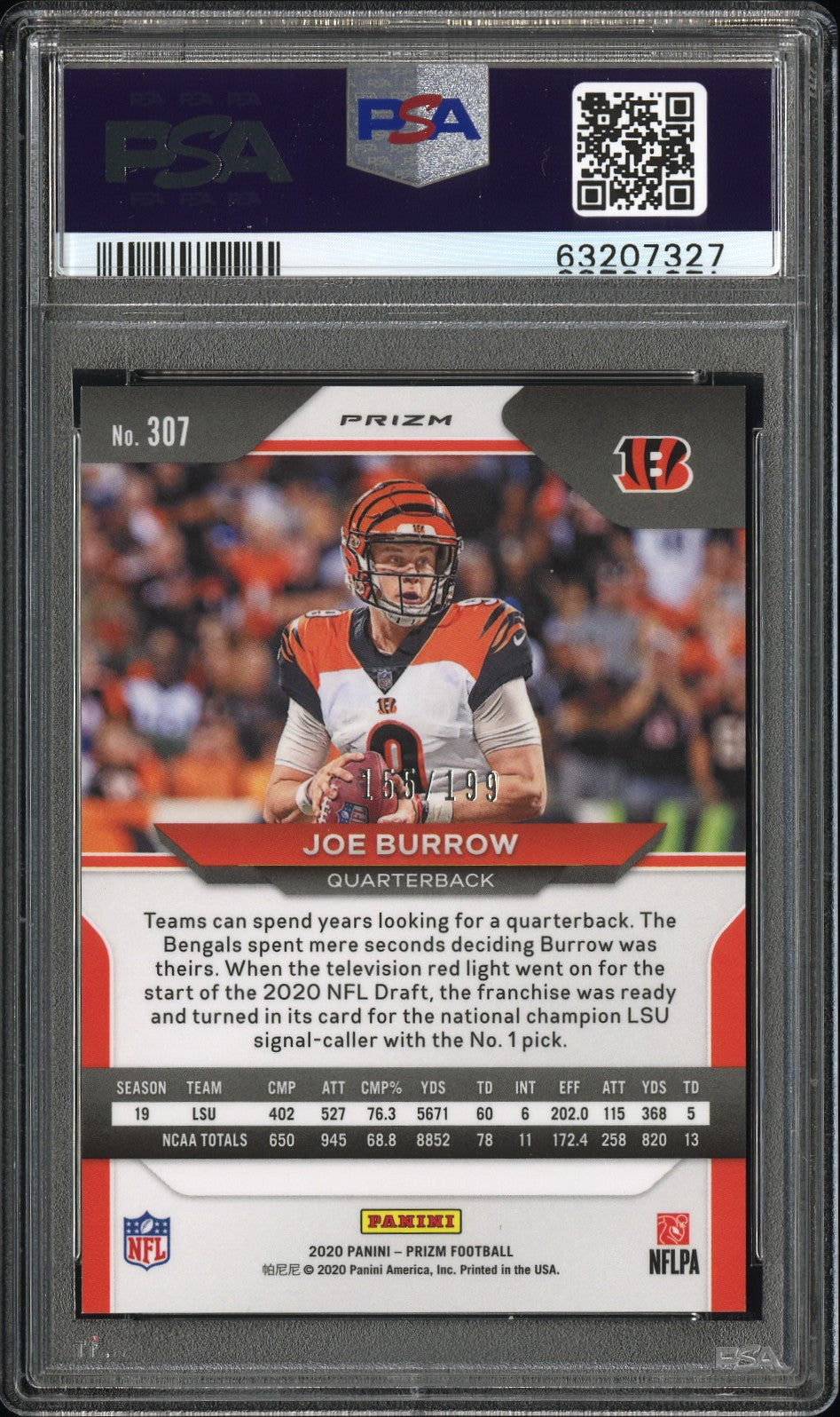 2020 Panini Prizm Joe Burrow #307 Blue Wave PSA 10