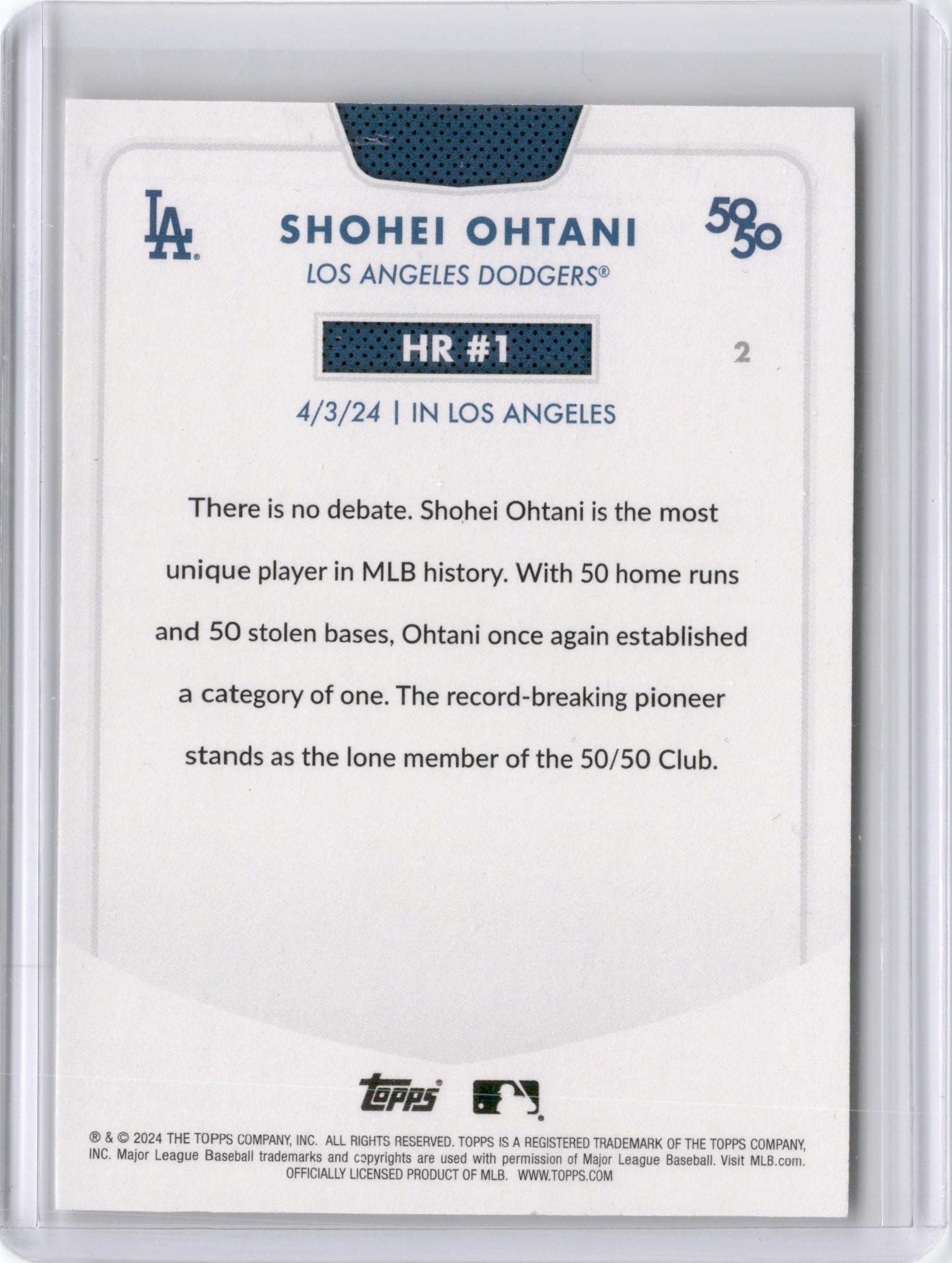 2024 TOPPS 50/50 SHOHEI OHTANI HR #1 BASE
