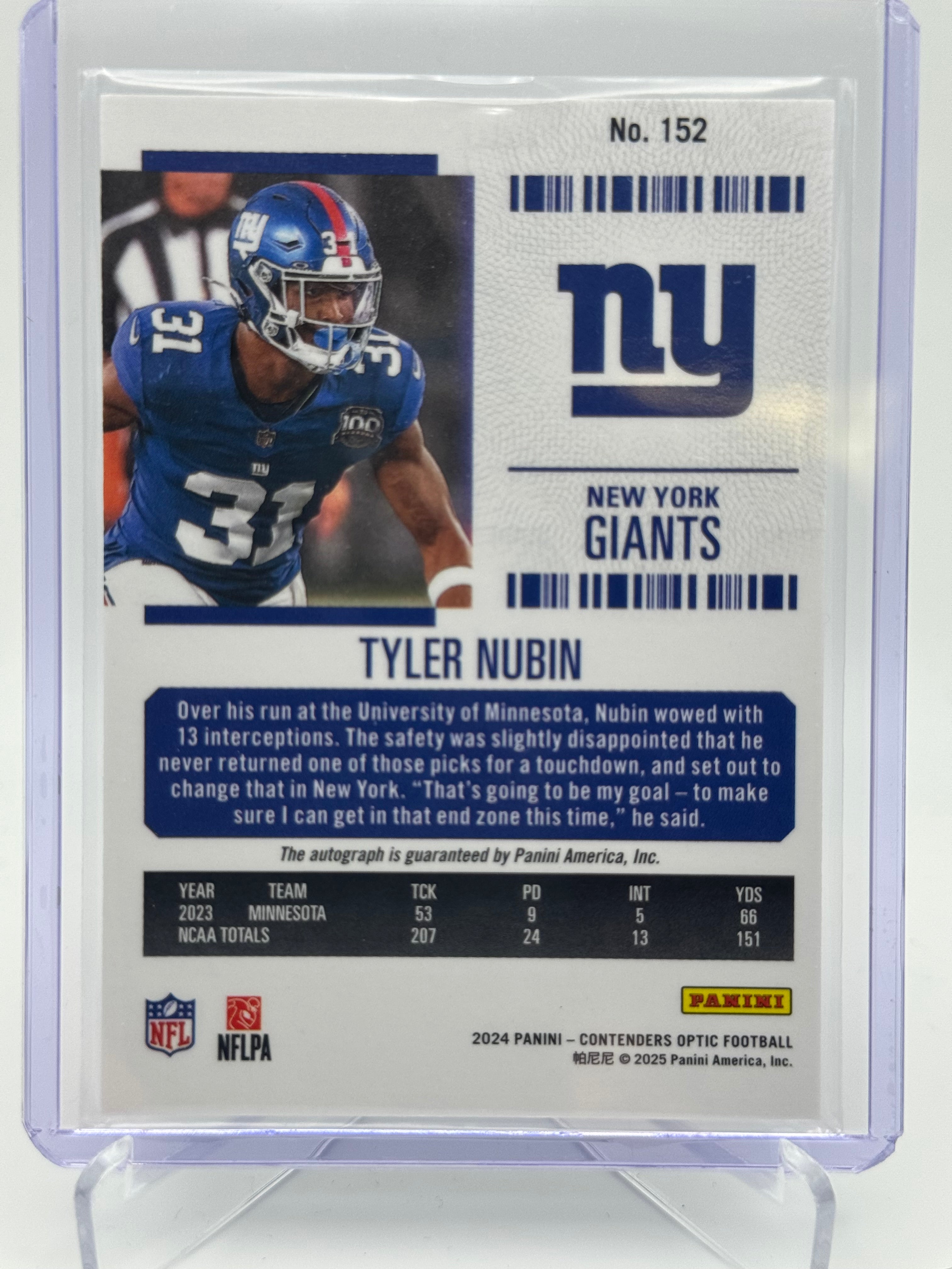 2024 PANINI CONTENDERS OPTIC TYLER NUBIN ROOKIE TICKET AUTO RC