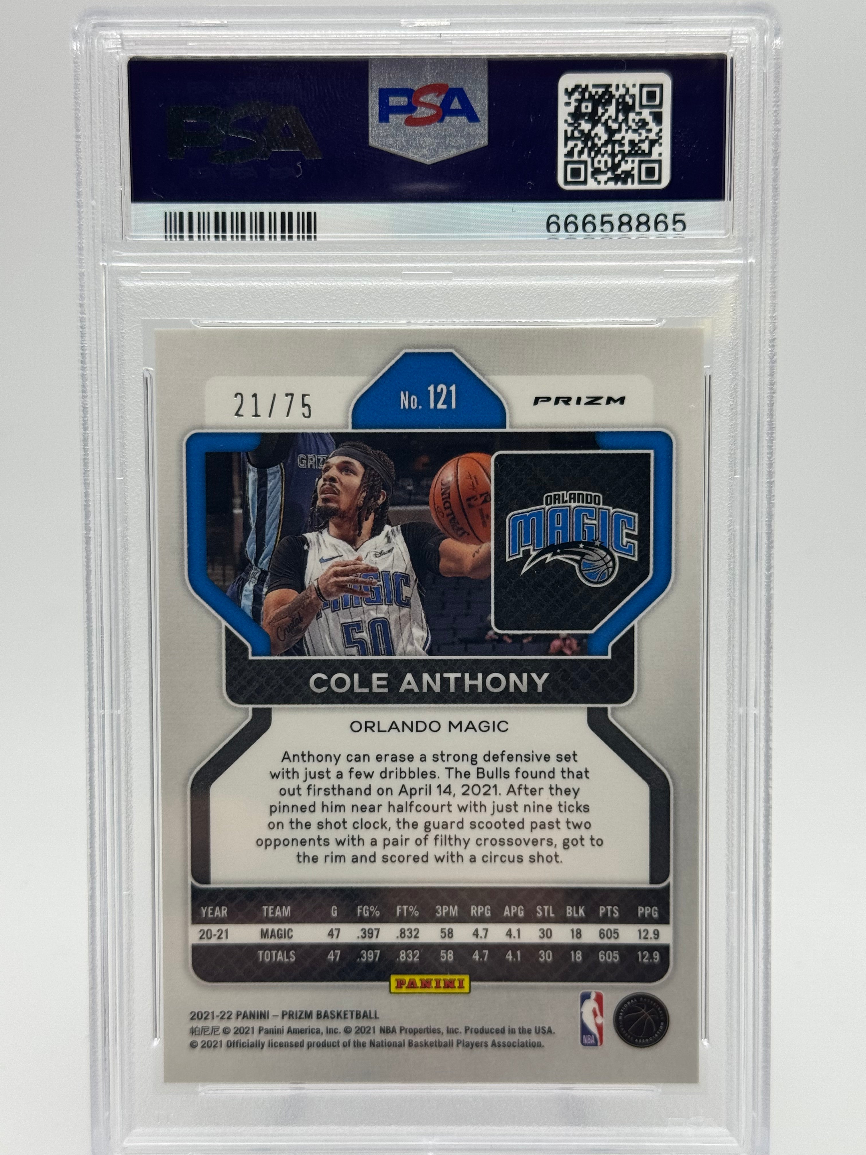 2021 Panini Prizm Cole Anthony #121 NBA 75th Diamond PSA 9