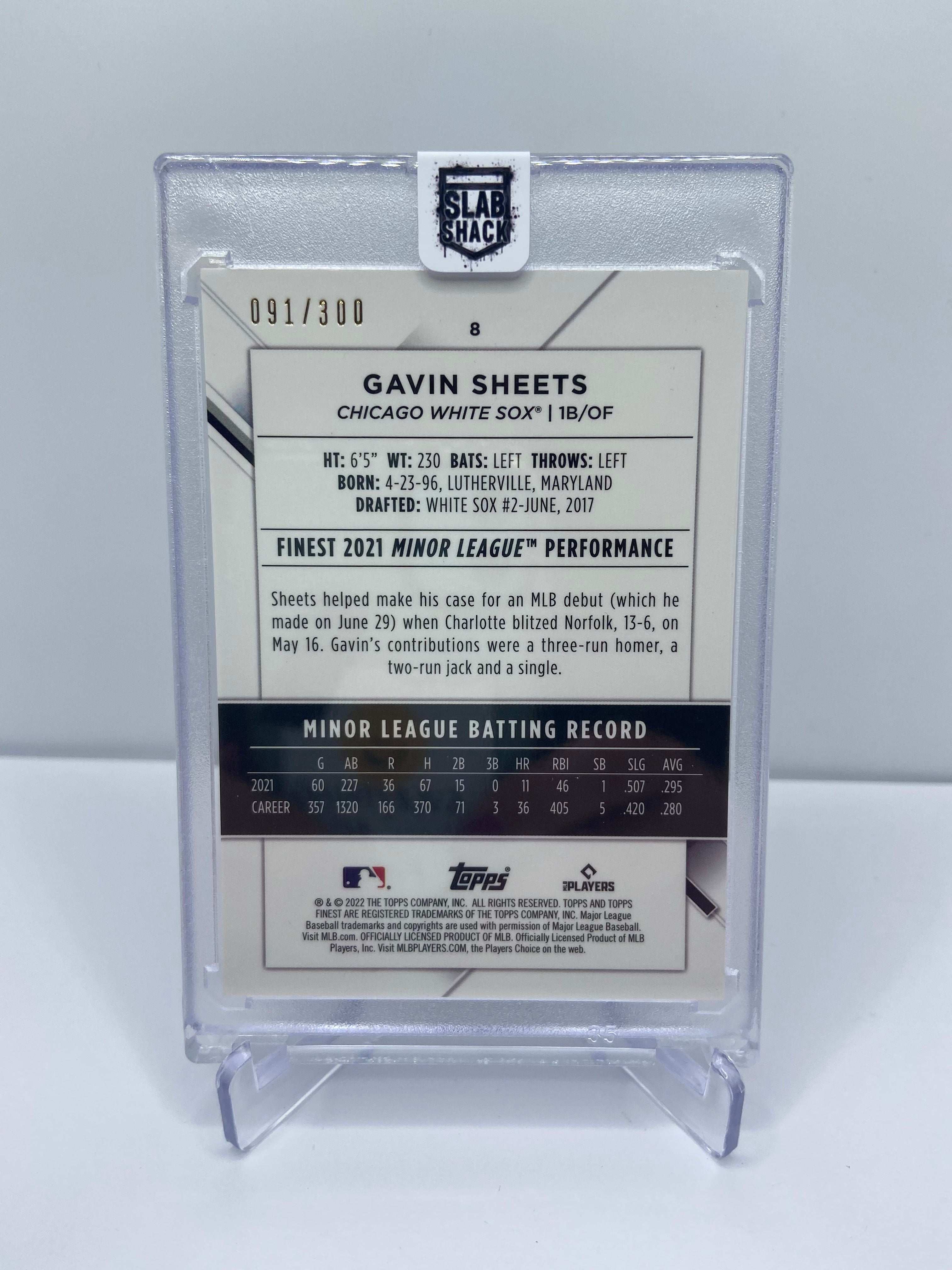 2022 TOPPS FINEST GAVIN SHEETS SKY BLUE REFRACTOR /300 RC WHITE SOX