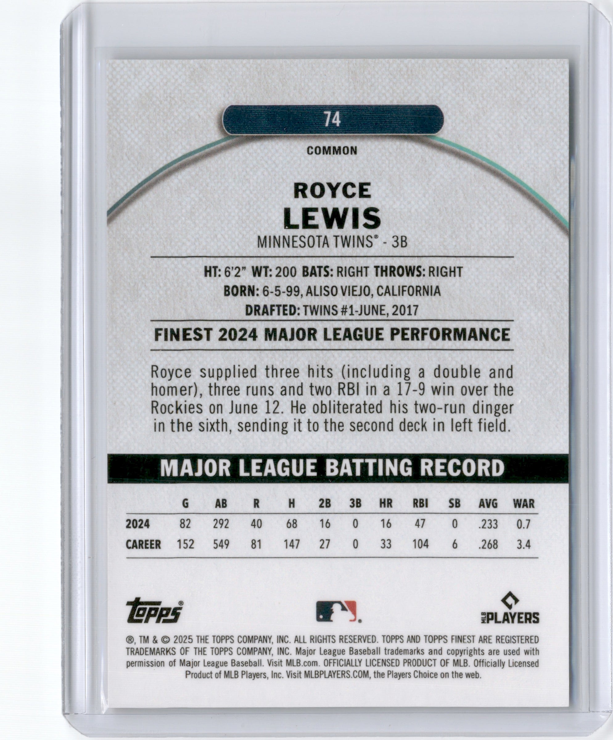2025 FINEST ROYCE LEWIS PEARL CHECKERBOARD REFRACTOR /60