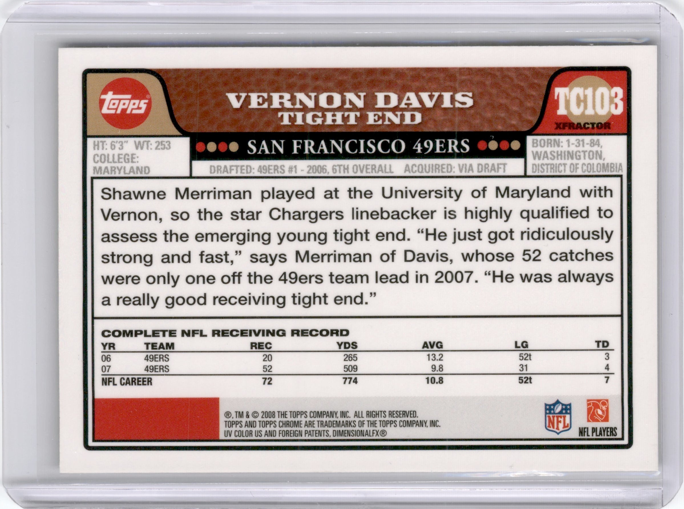 2008 Topps Chrome Vernon Davis X-Fractor