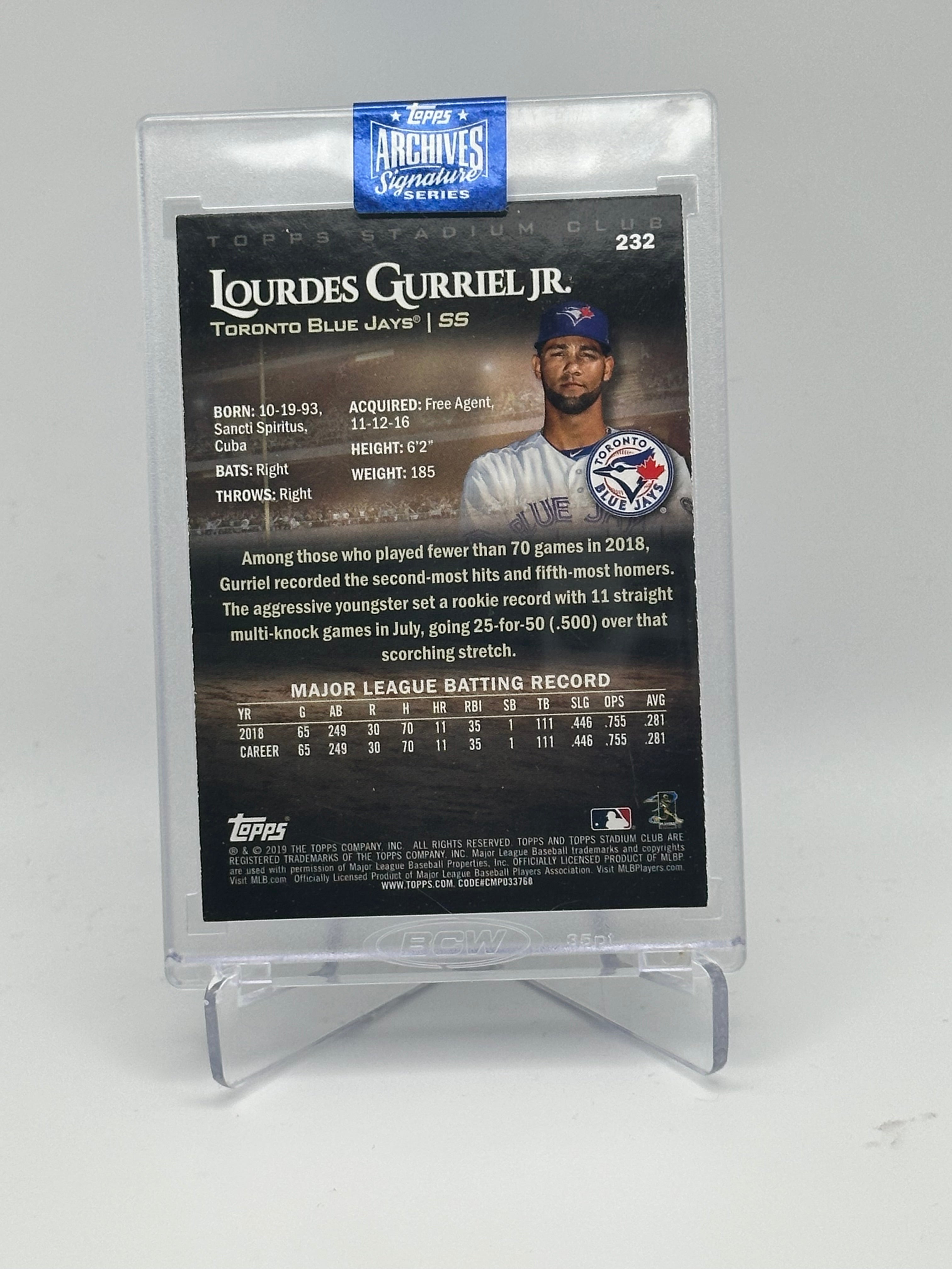 2019 ARCHIVES SIGNITURE SERIES LOURDES GURRIEL JR. STADIUM CLUB GOLD ARCHIVES AUTO /32