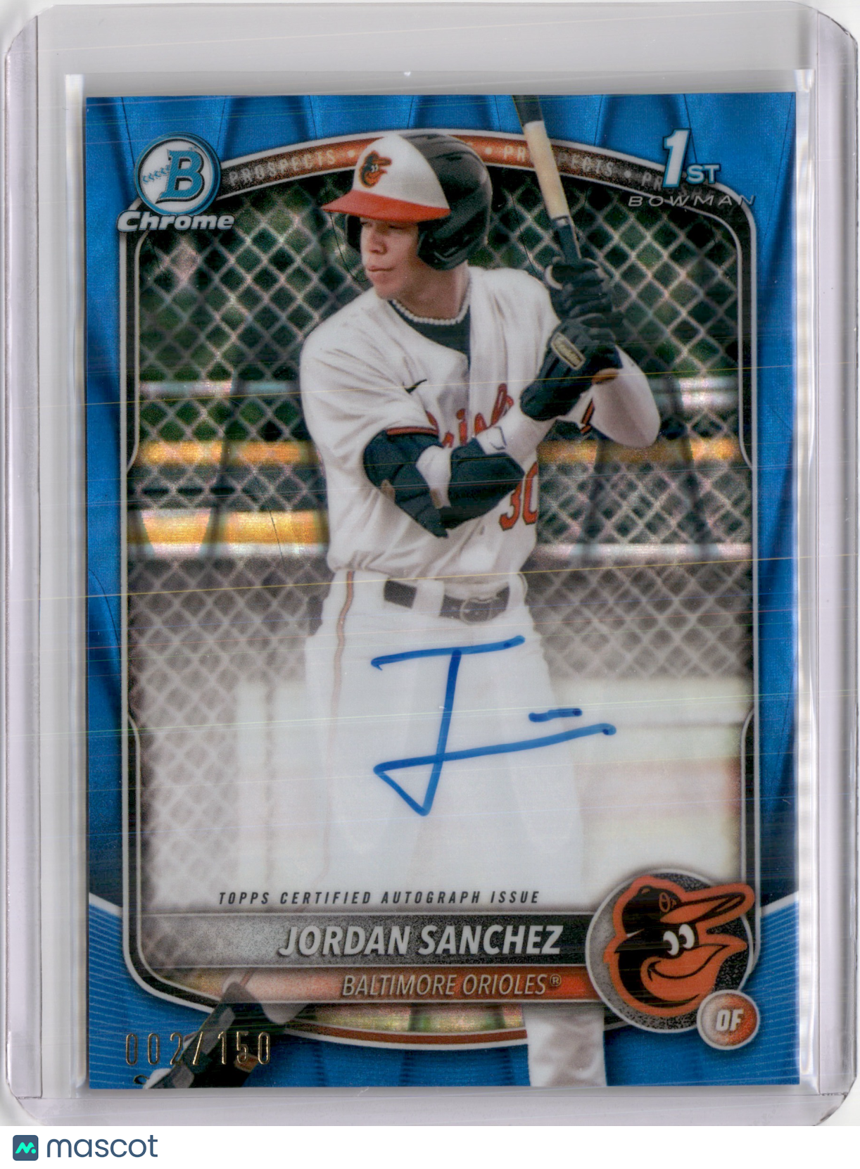 2025 BOWMAN CHROME JORDAN SANCHEZ 1ST BOWMAN AUTOGRAPH BLUE RAYWAVE /150