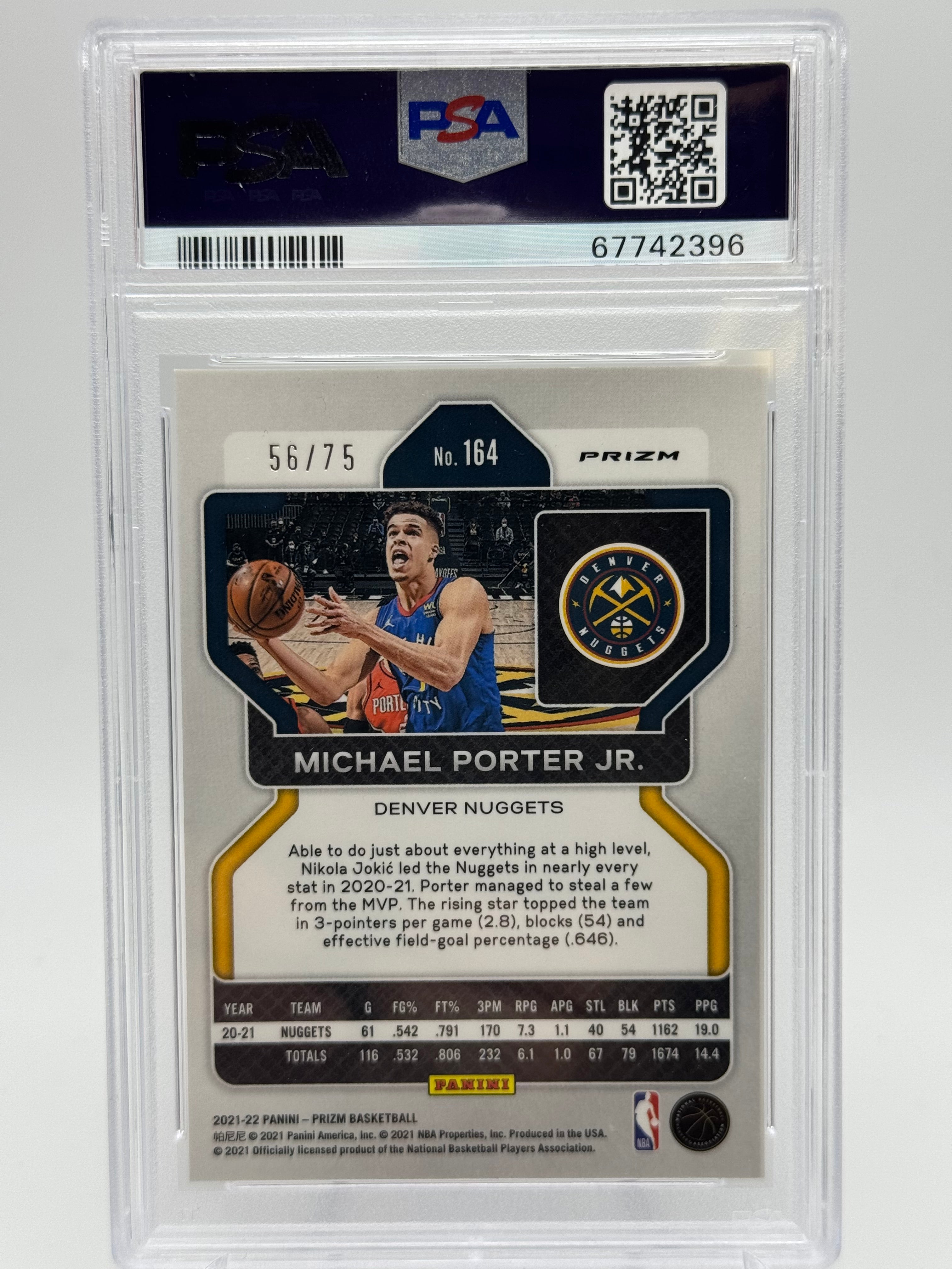 2021 Panini Prizm Michael Porter JR. #164 NBA 75th Diamond PSA 9