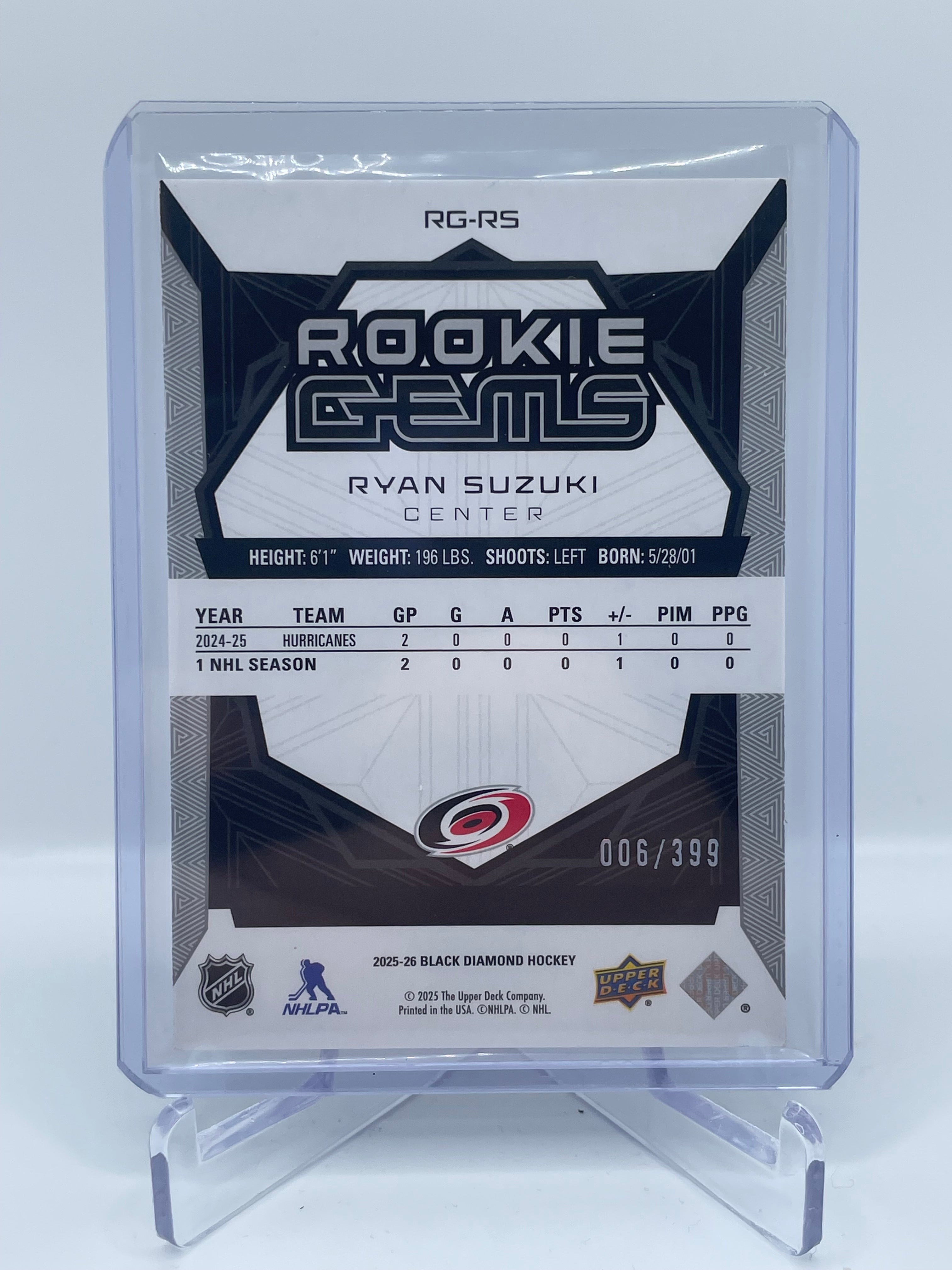 2025 UPPER DECK BLACK DIAMOND RYAN SUZUKI ROOKIE GEMS /399 RC