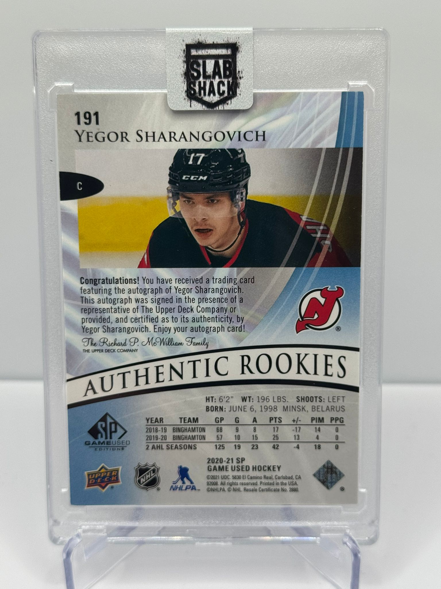 2021 UPPER DECK SP GAME USED YEGOR SHARANGOVICH AUTHENTIC ROOKIES AUTO RC