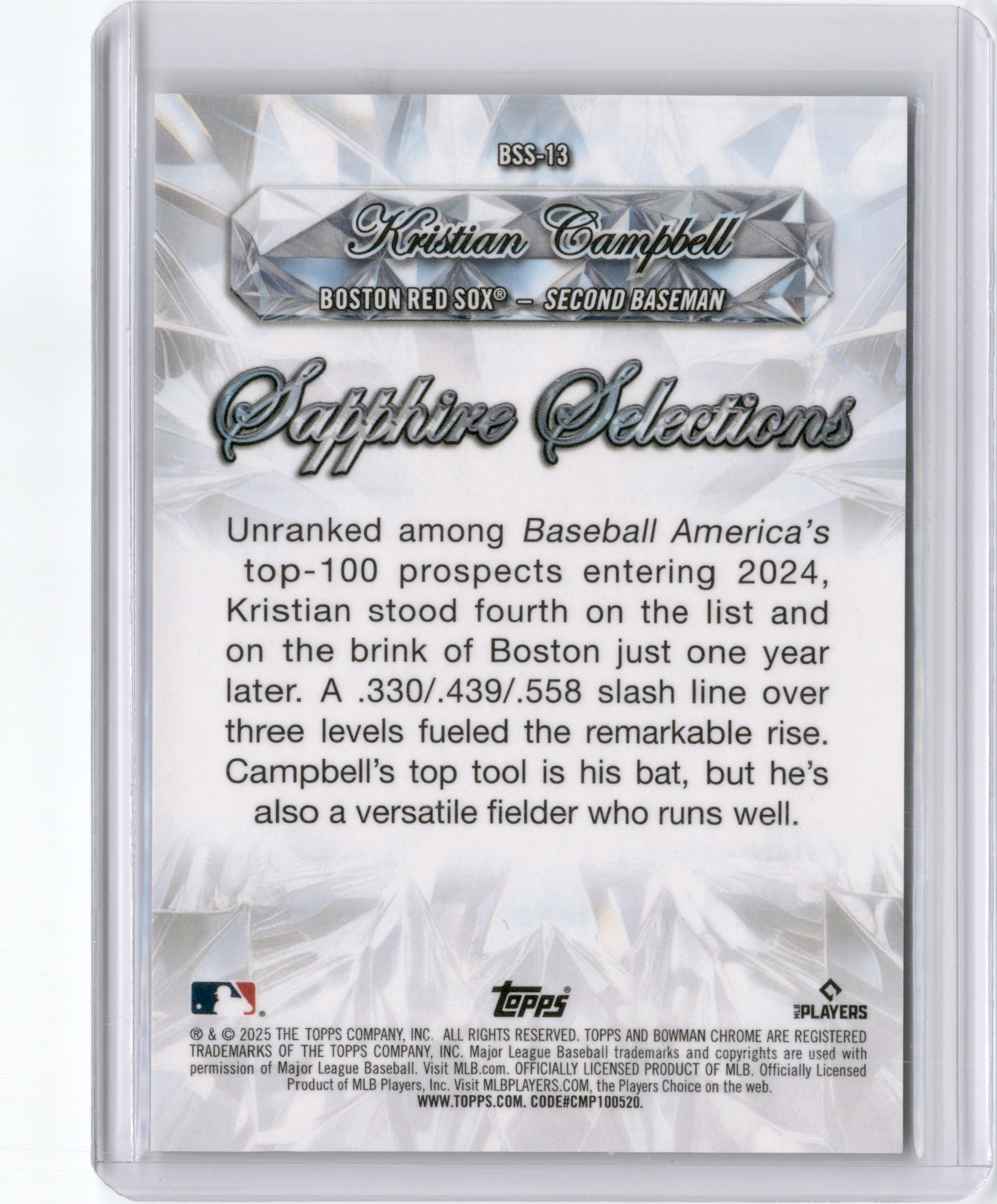2025 BOWMAN CHROME KRISTIAN CAMPBELL SAPPHIRE SELECTIONS