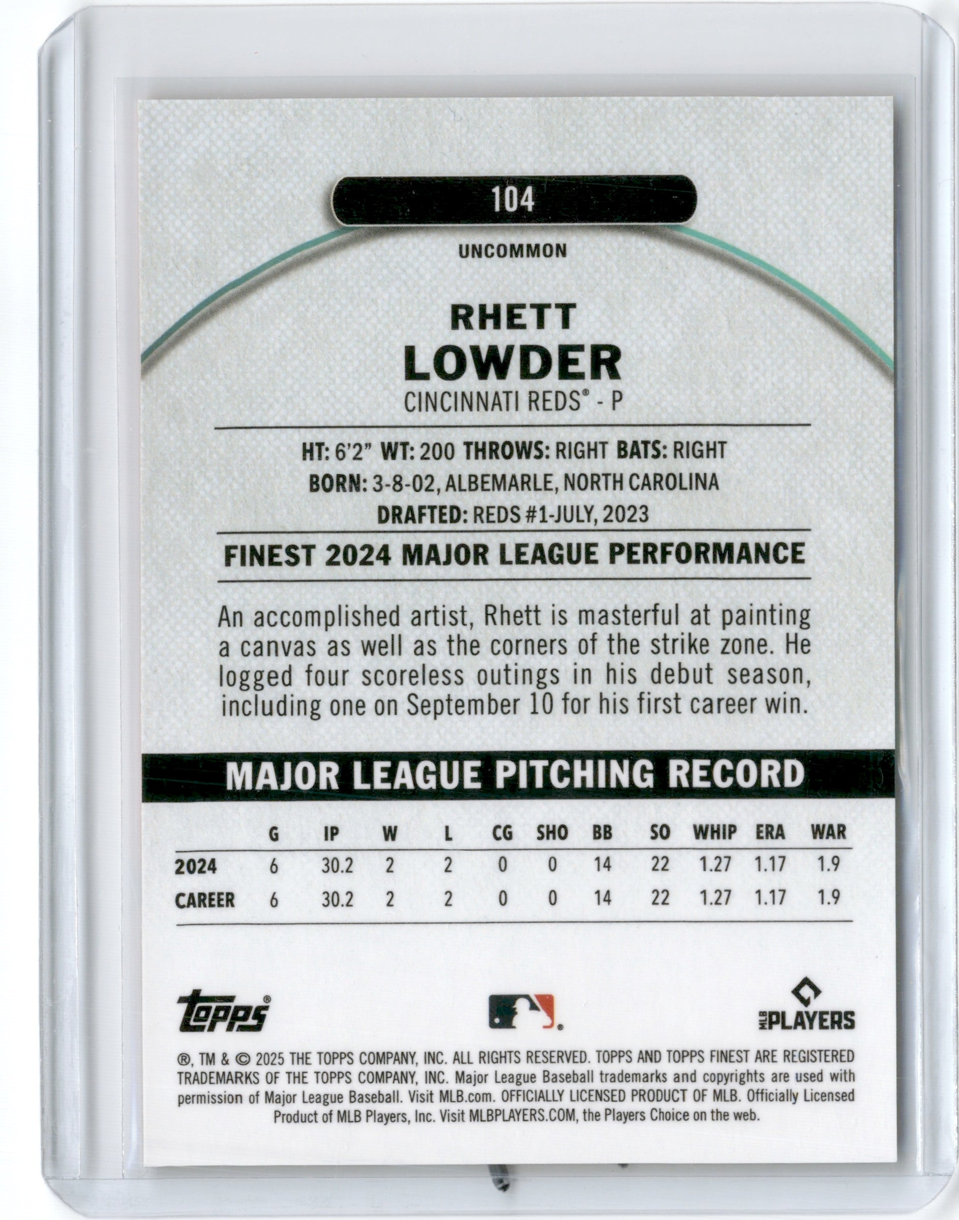 2025 TOPPS FINEST RHETT LOWDER ORANGE REFRACTOR /20 ROOKIE RC