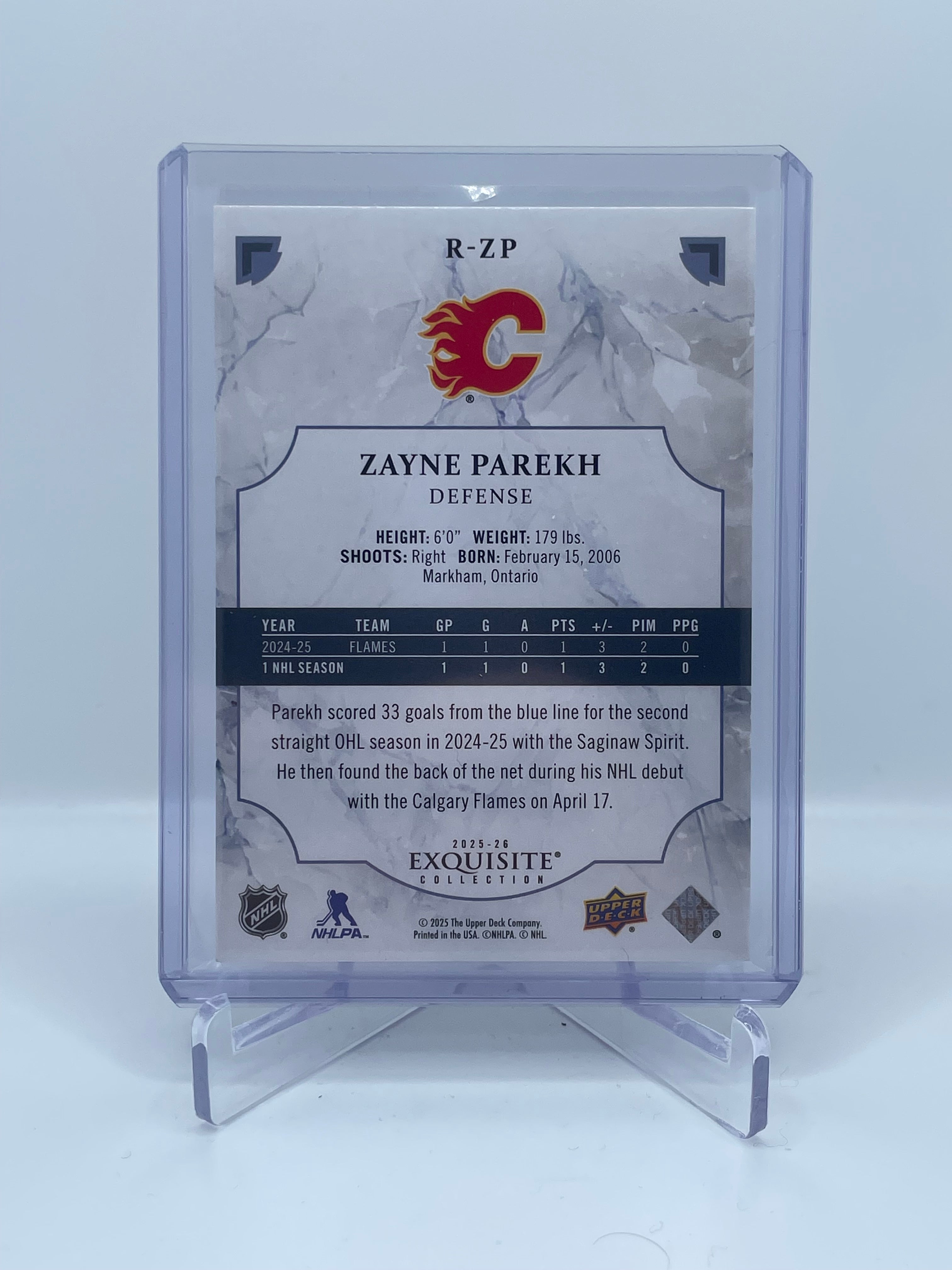 2025 UPPER DECK BLACK DIAMOND ZAYNE PAREKH EXQUISITE COLLECTION /99 GOLD RC