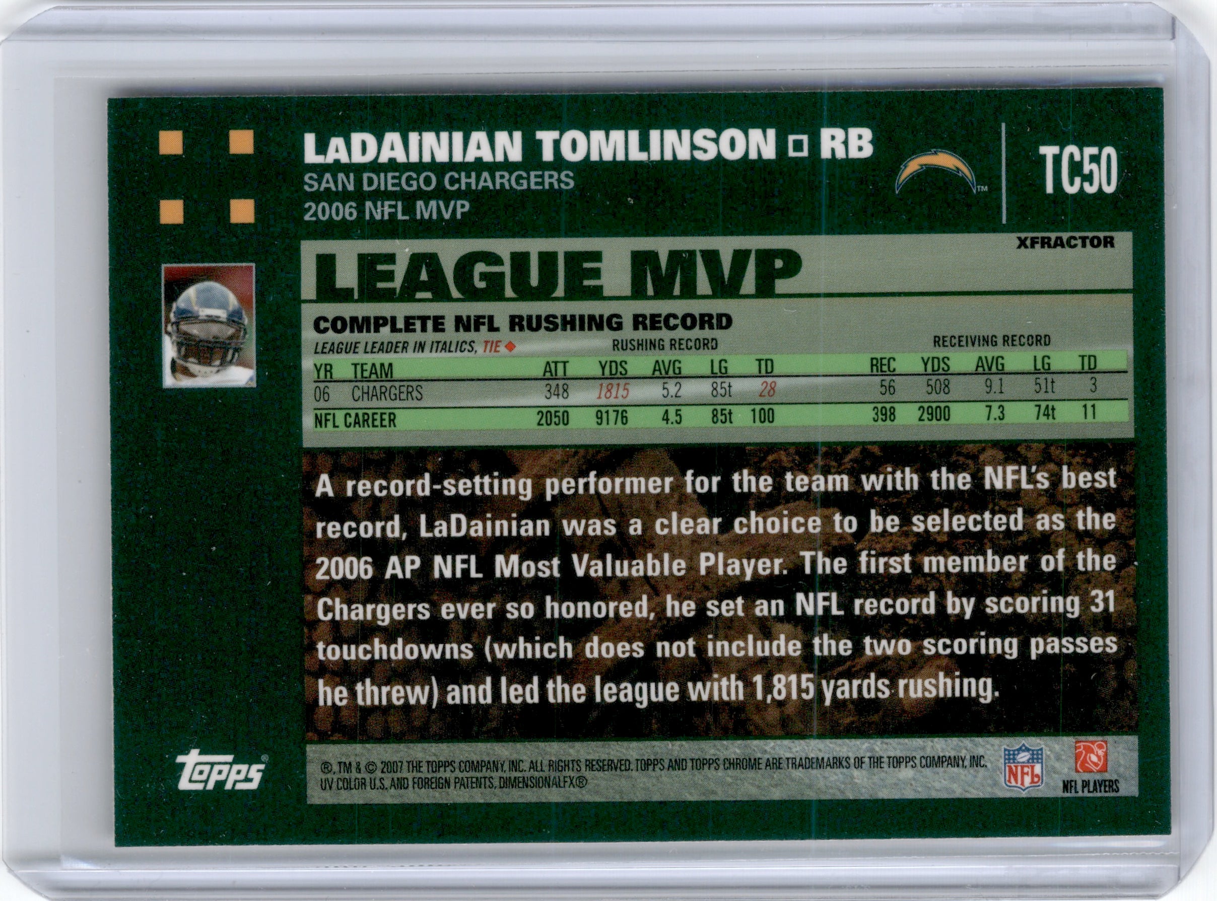 2007 Topps Chrome LaDainian Tomlinson X-Fractor Leave MVP