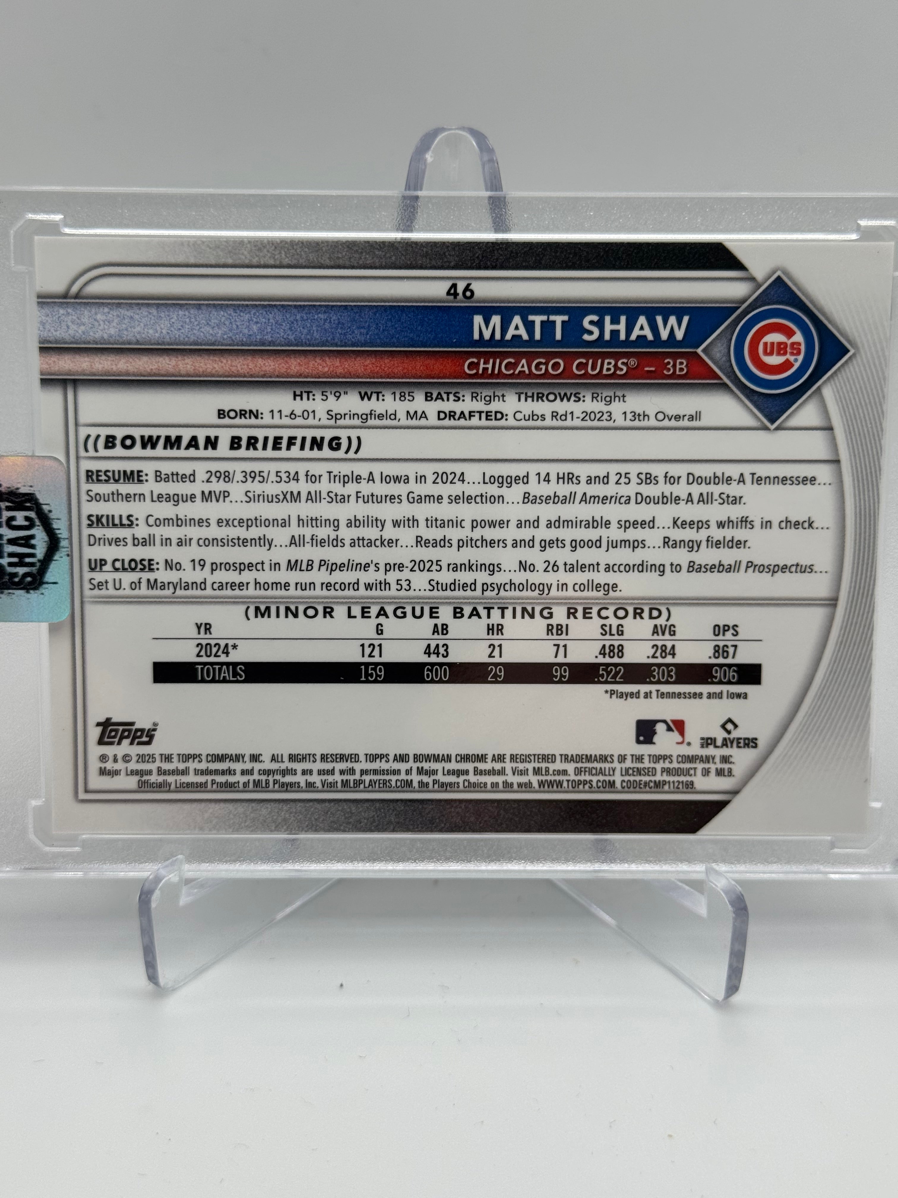 2025 BOWMAN CHROME MATT SHAW IMAGE VARIATION REFRACTOR SP RC ROOKIE