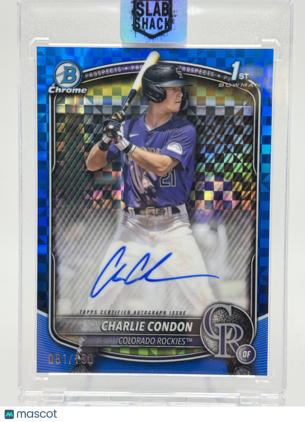 2025 BOWMAN CHARLIE CONDON 1ST CHROME PROSPECT AUTO BLUE X-FRACTOR /150 RC