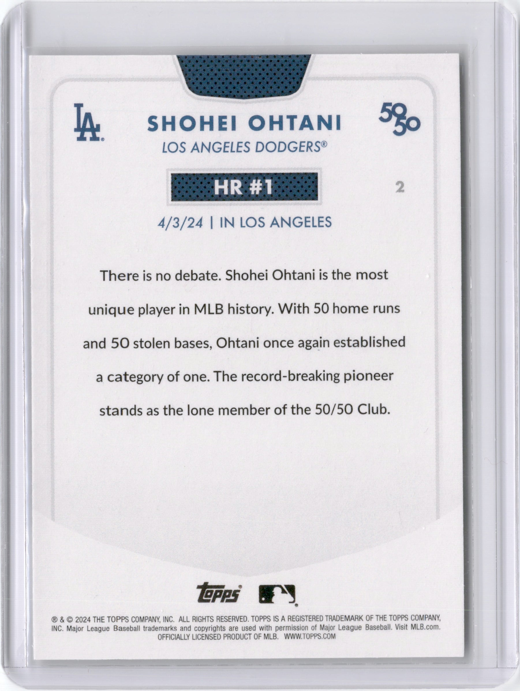 2024 TOPPS 50/50 SHOHEI OHTANI HR #1 BASE