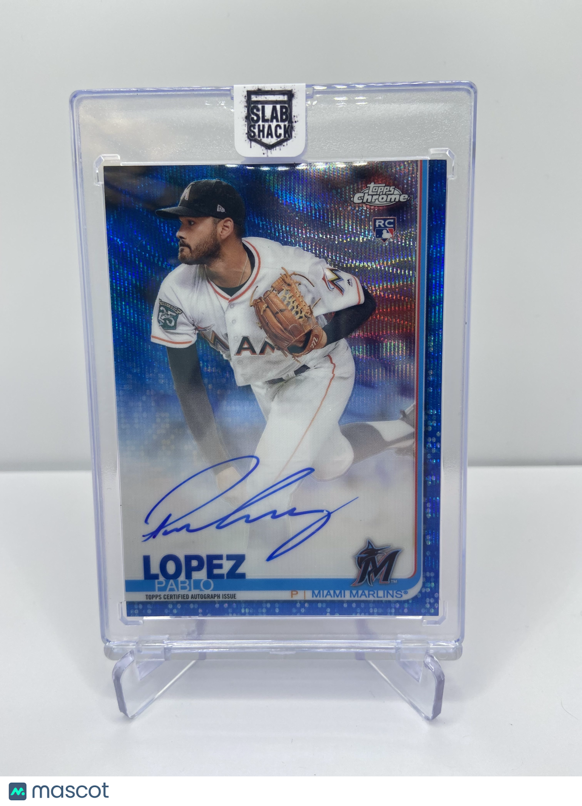 2019 TOPPS CHROME PABLO LOPEZ BLUE WAVE REFRACTOR AUTO /150 RC MARLINS