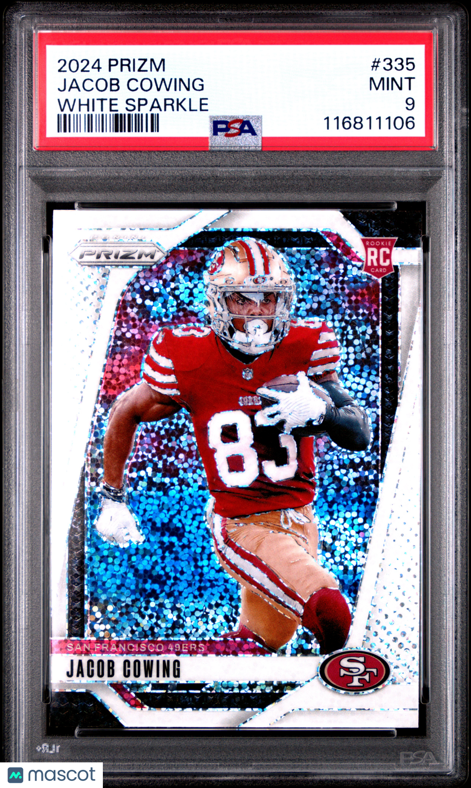 2024 PRIZM JACOB COWING WHITE SPARKLE RC PSA 9