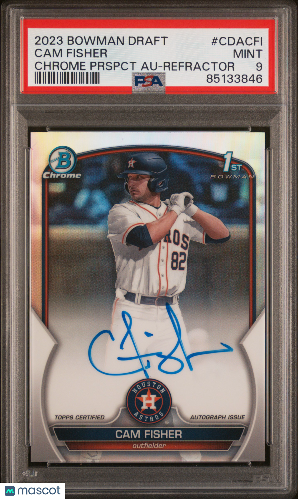 2023 Bowman Draft Cam Fisher 1st Chrome Prospect Auto Refractor /499 PSA 9 RC