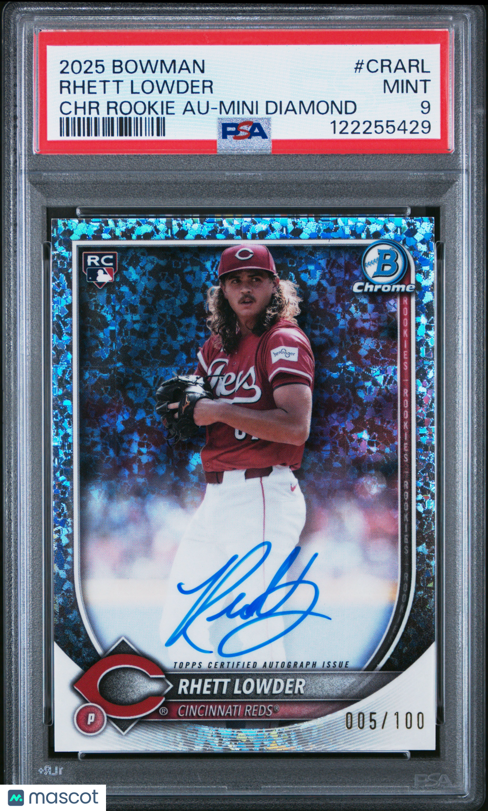 2025 Bowman Rhett Lowder Chrome Rookie RC Auto Mini Diamond Refractor /100 PSA 9